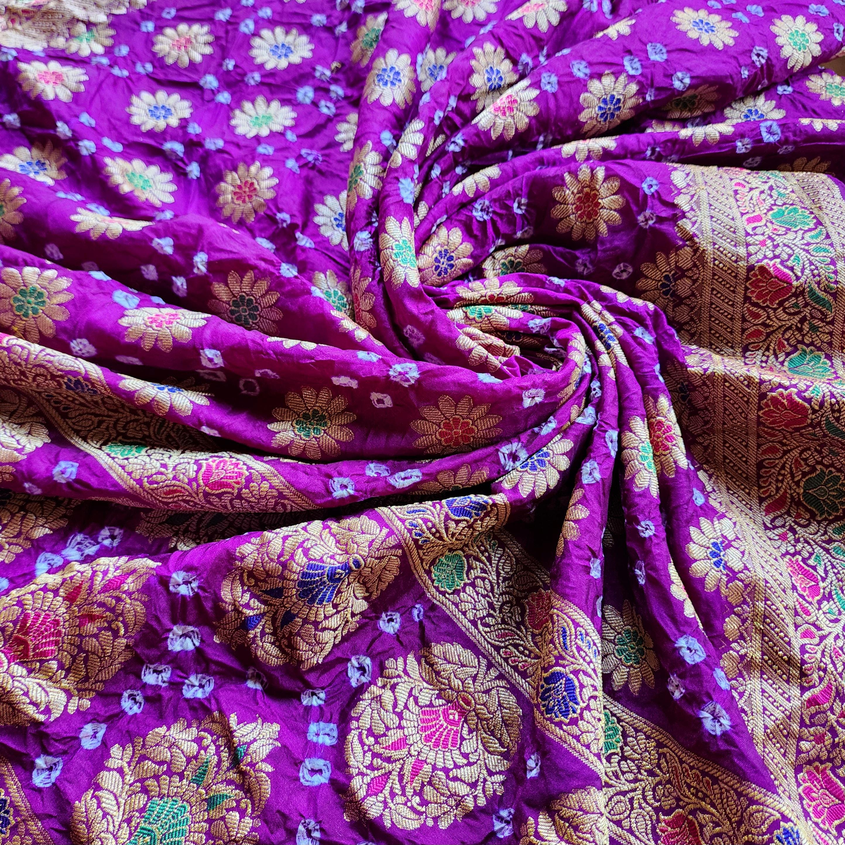 Royal Purple Bandhni Dupatta with Golden Zari Border & Banarasi Meenakari Motifs