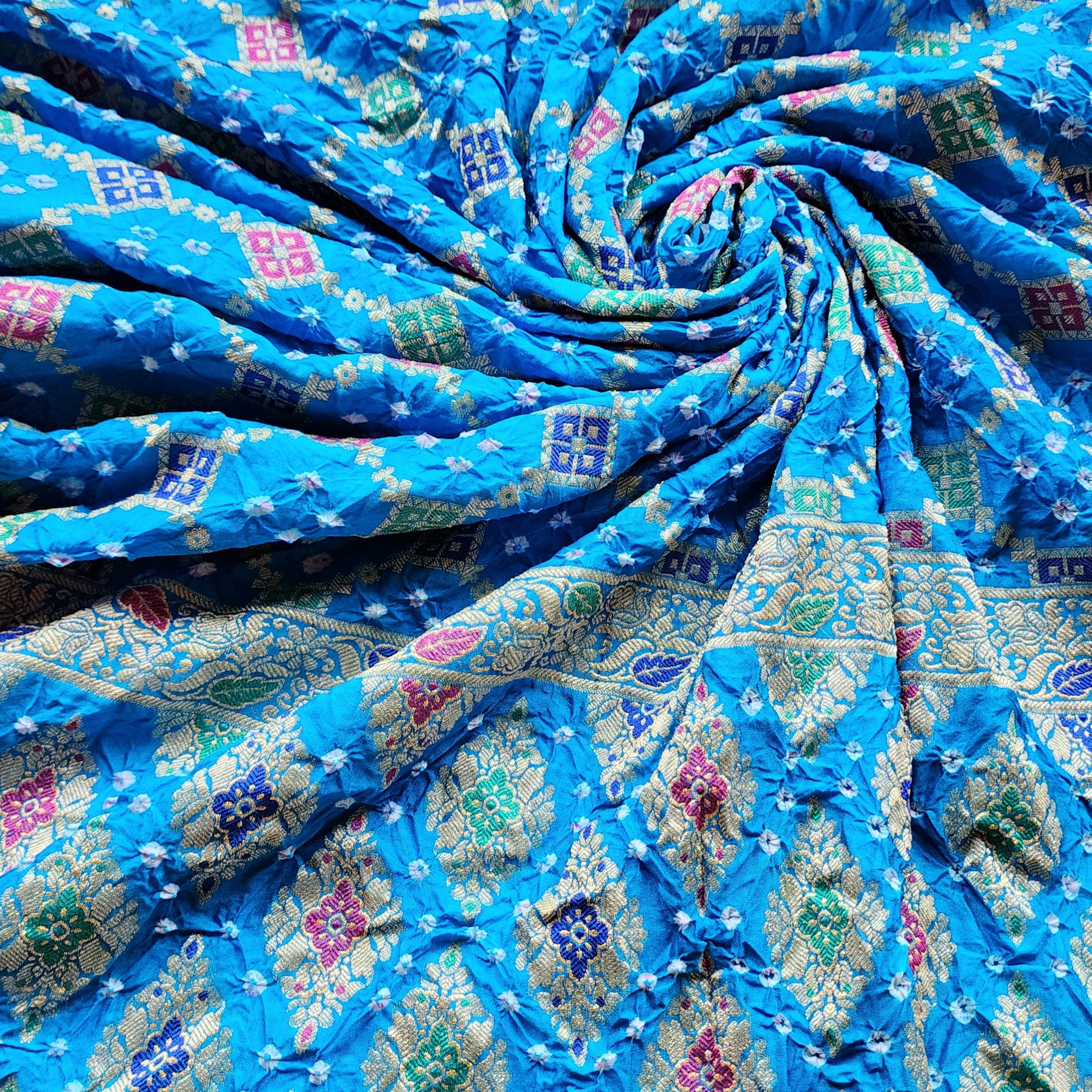Sky Blue Bandhni Dupatta with Golden Border & Banarasi Meenakari Weave