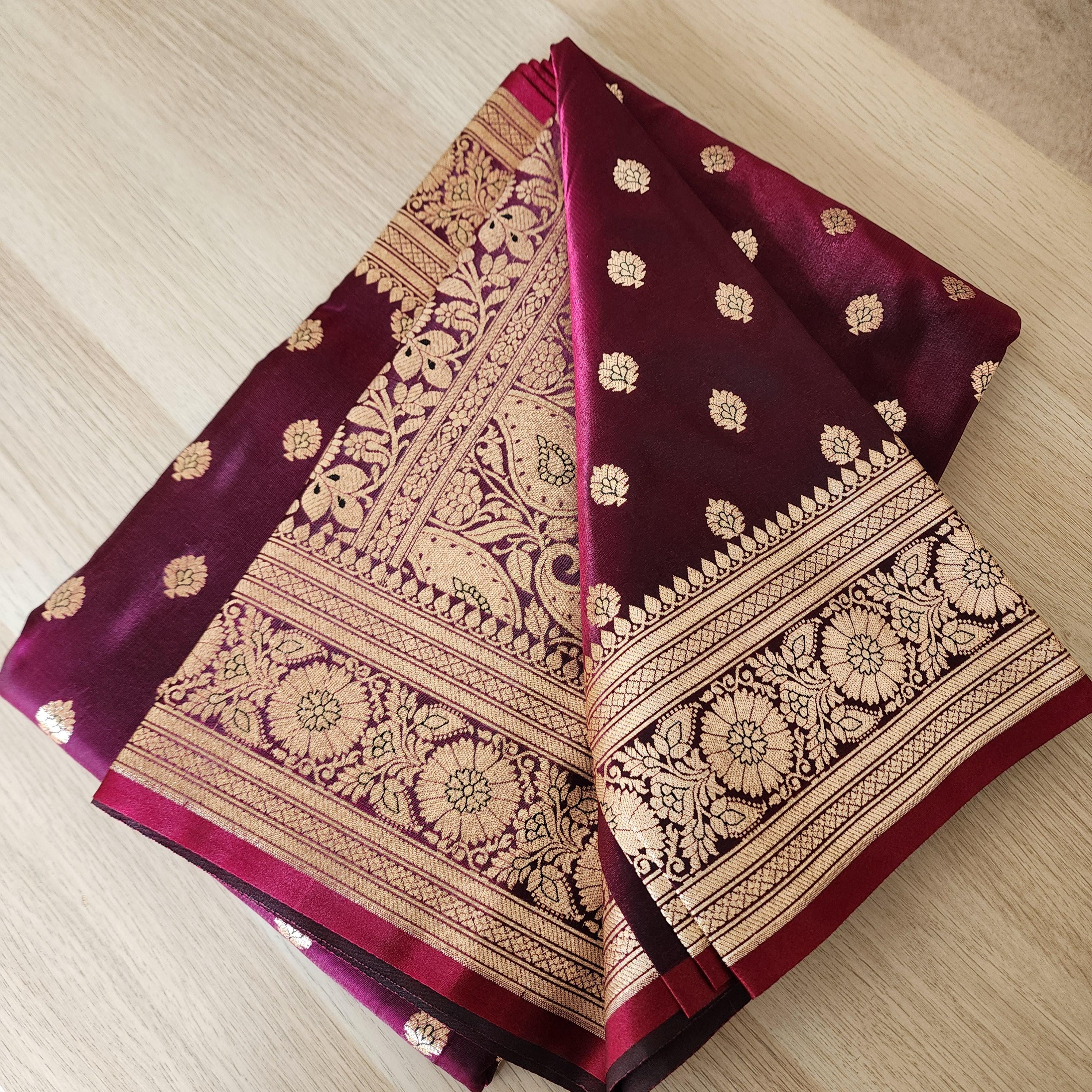 Royal Wine Maroon Banarasi Silk Saree with Golden Zari Weave