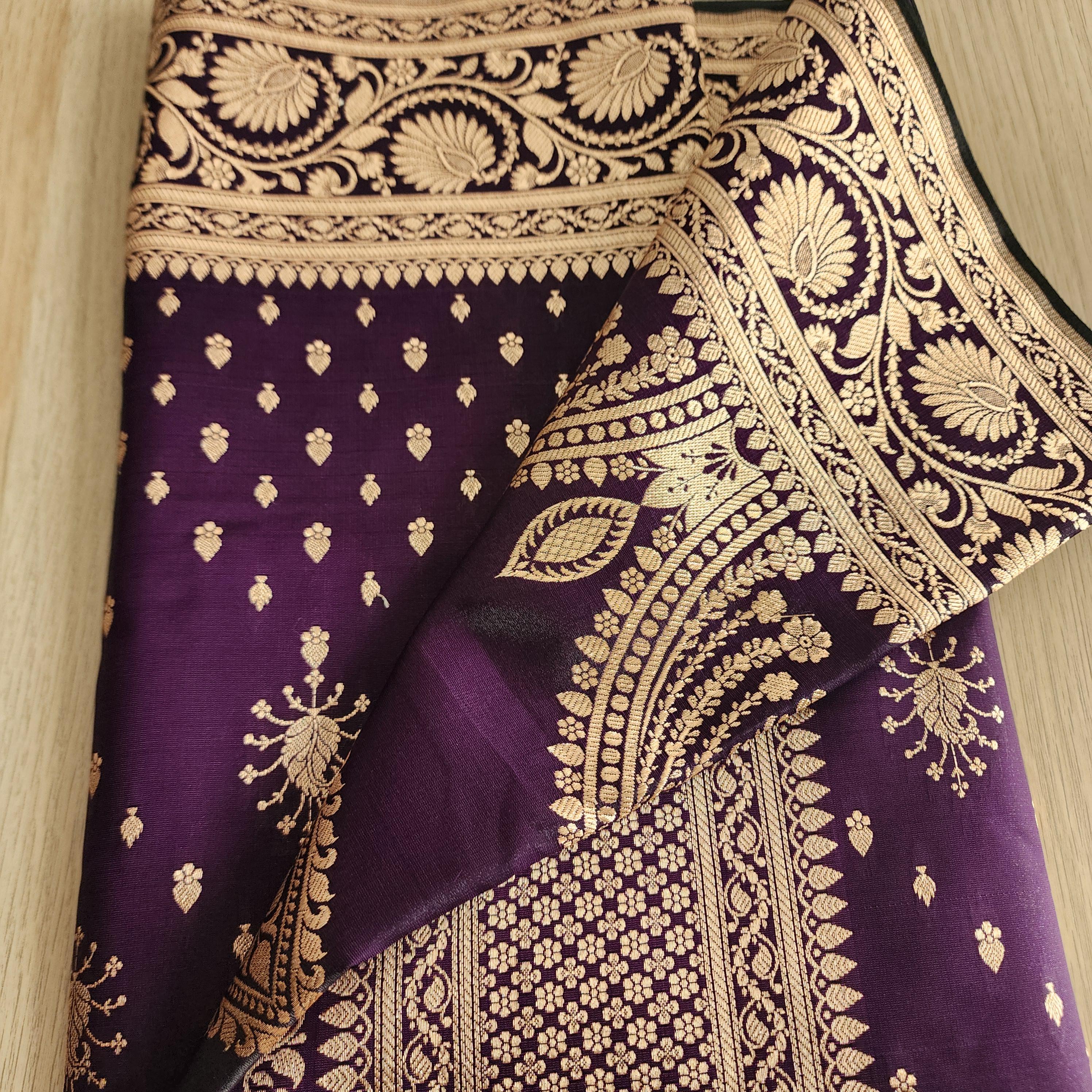 Royal Purple, Pure Banarasi Katan Silk Saree with Rich Zari Weaving