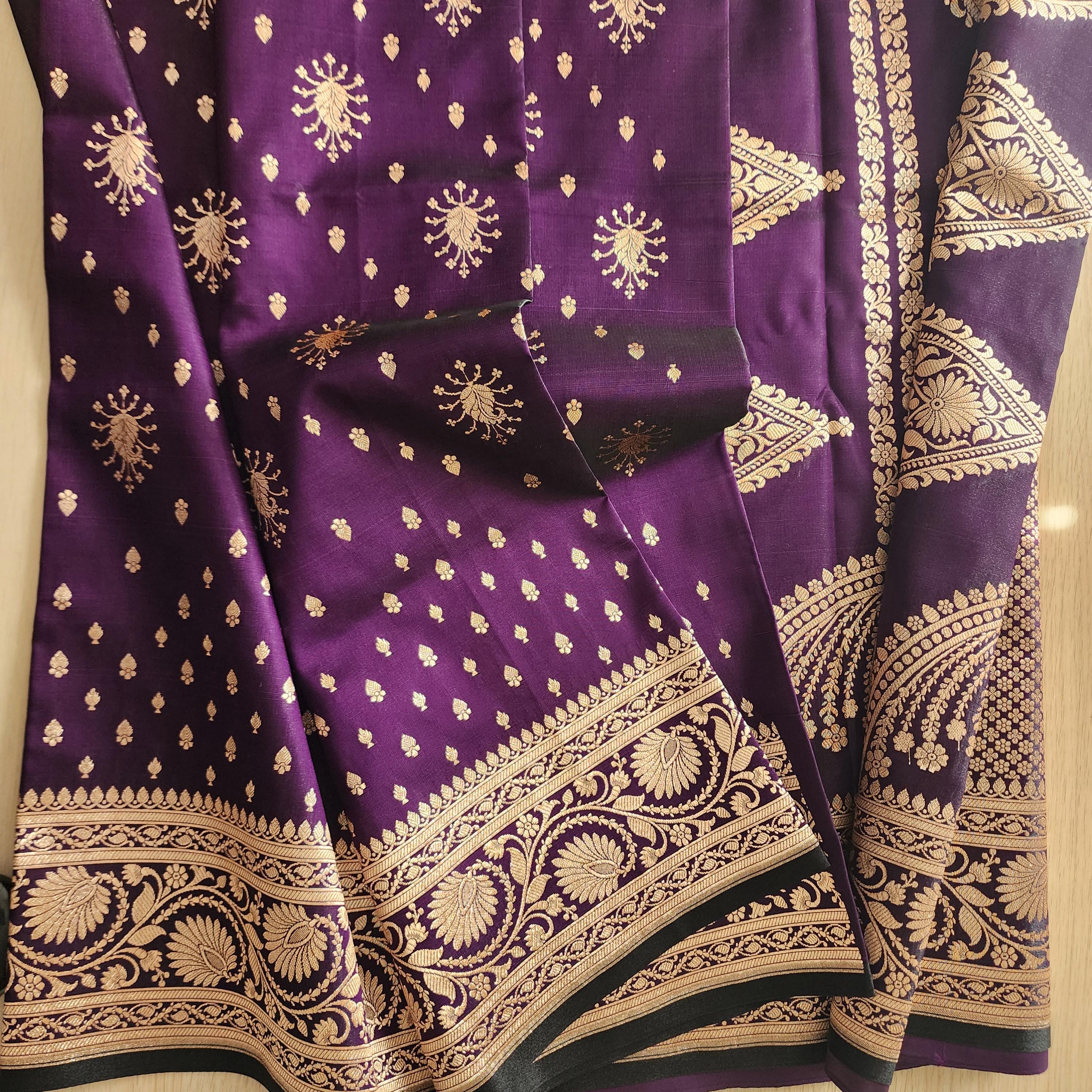 Royal Purple, Pure Banarasi Katan Silk Saree with Rich Zari Weaving