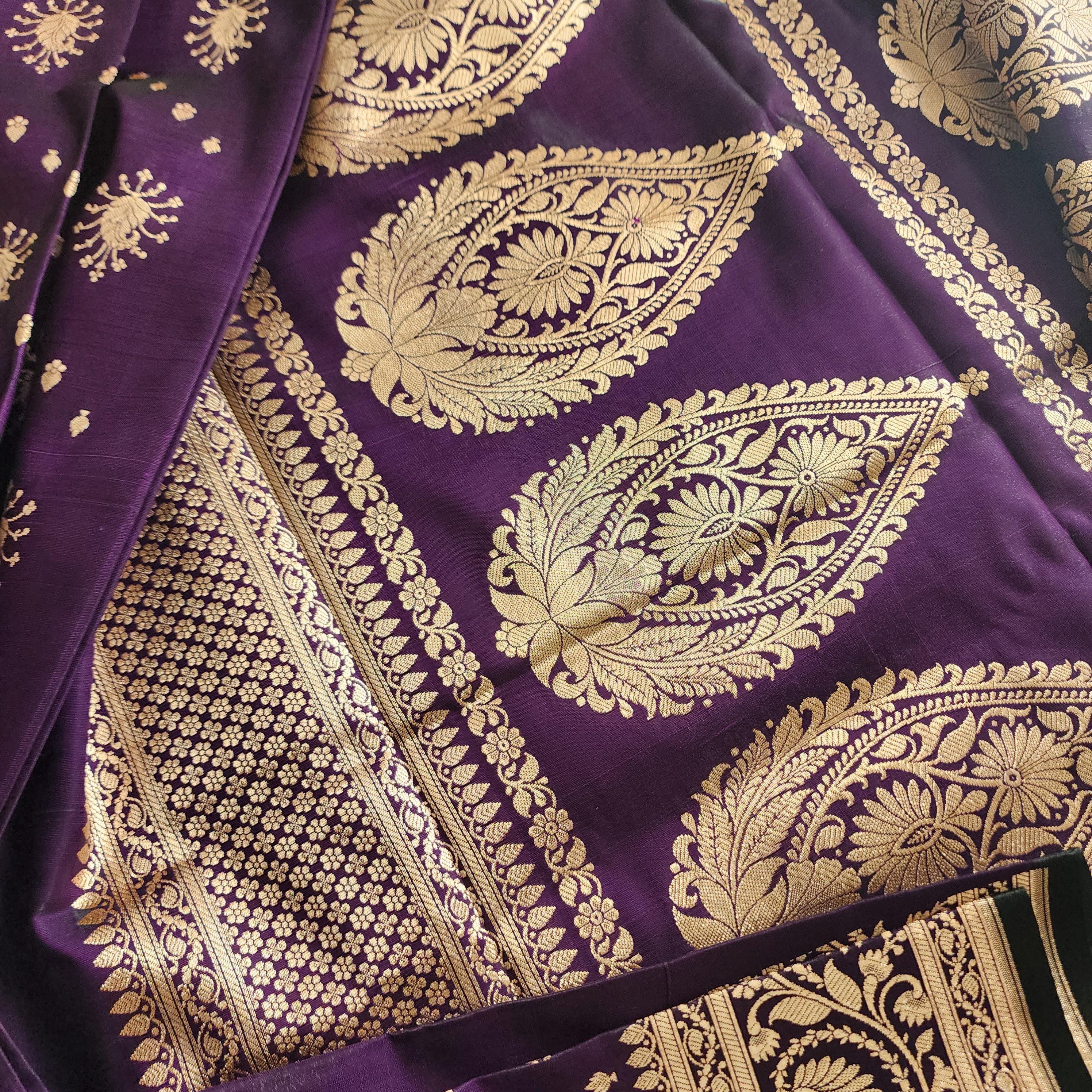 Royal Purple, Pure Banarasi Katan Silk Saree with Rich Zari Weaving