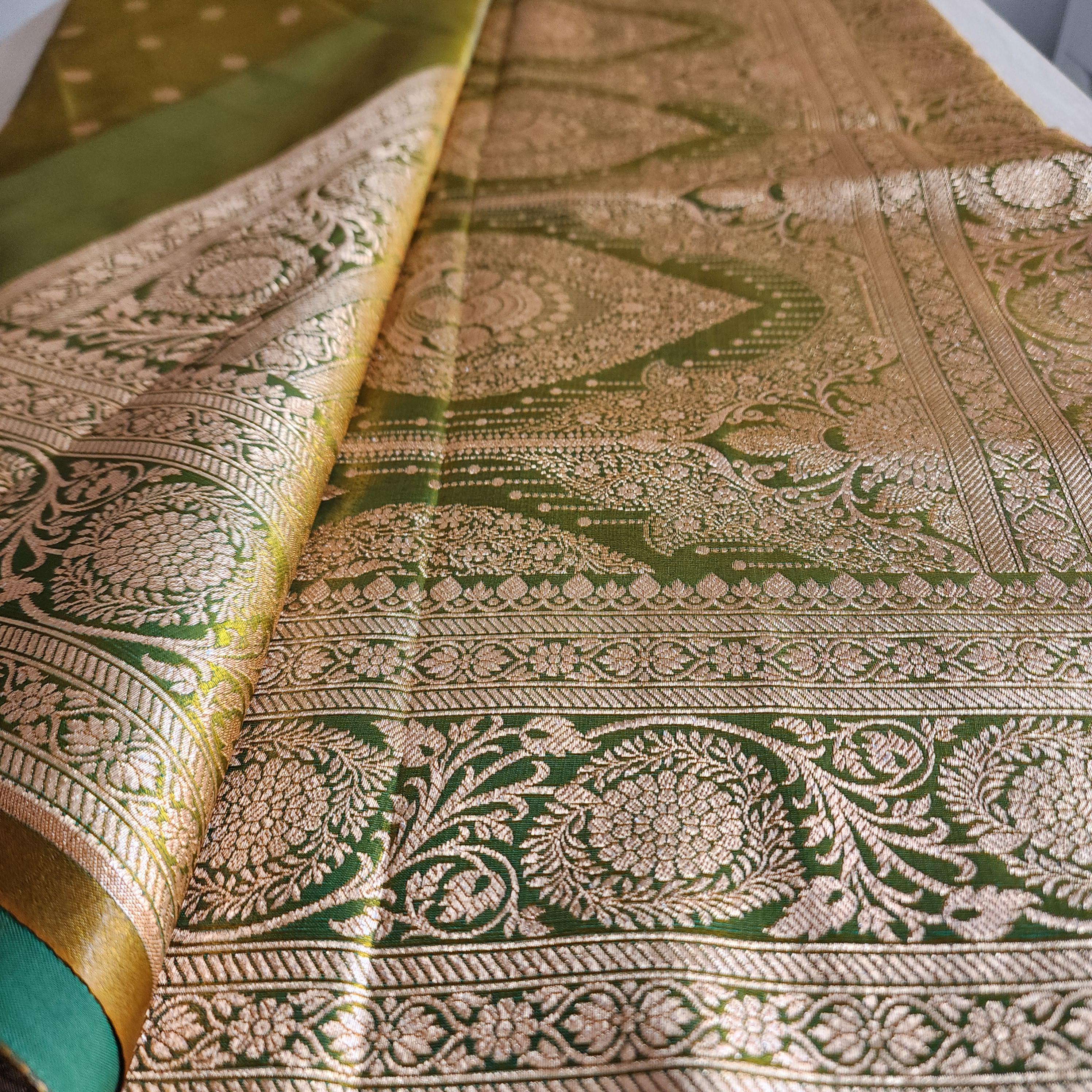 Rich Mehendi green, Pure Banarasi Katan Silk Saree with Rich Zari Weaving