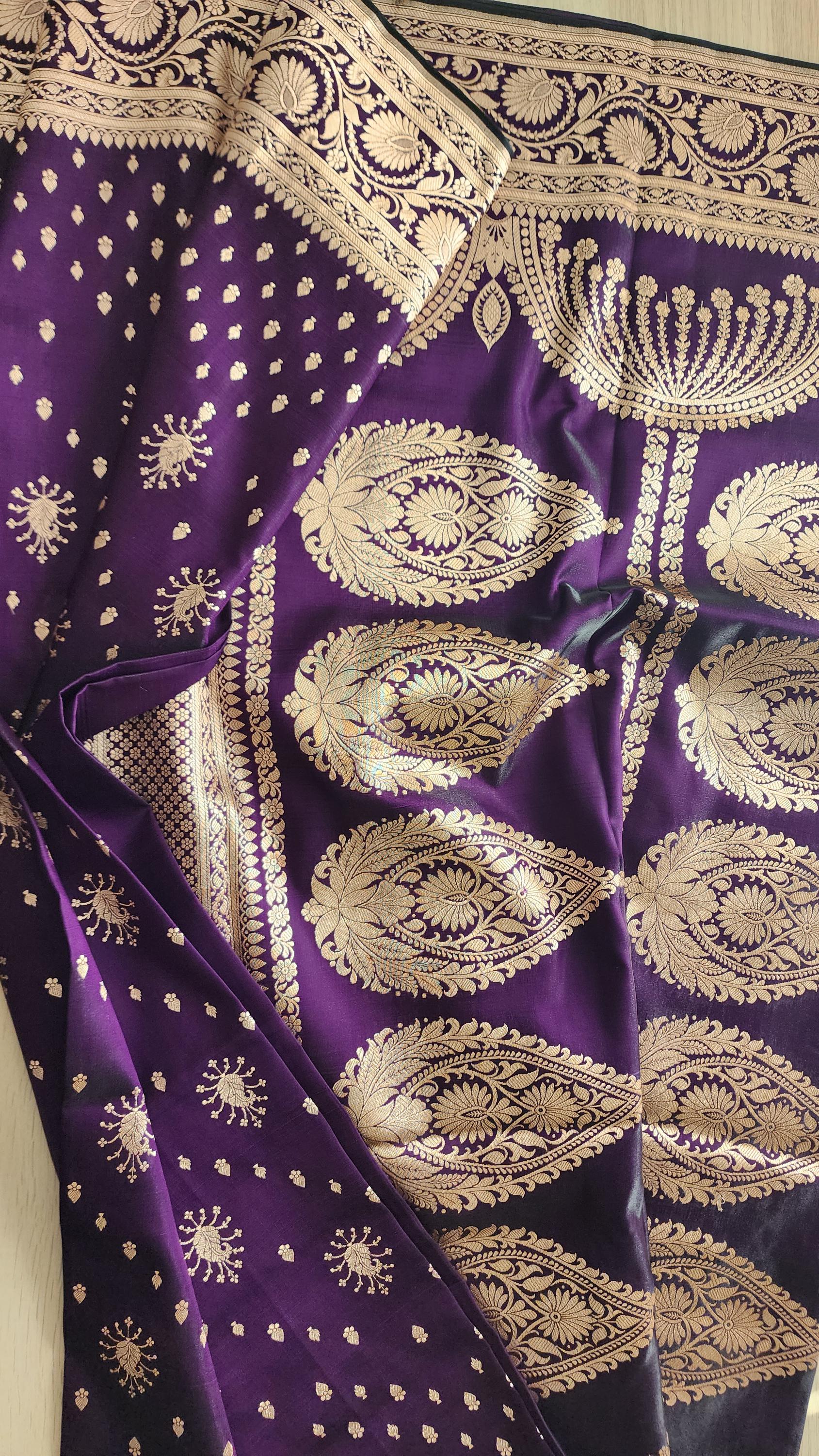 Royal Purple, Pure Banarasi Katan Silk Saree with Rich Zari Weaving