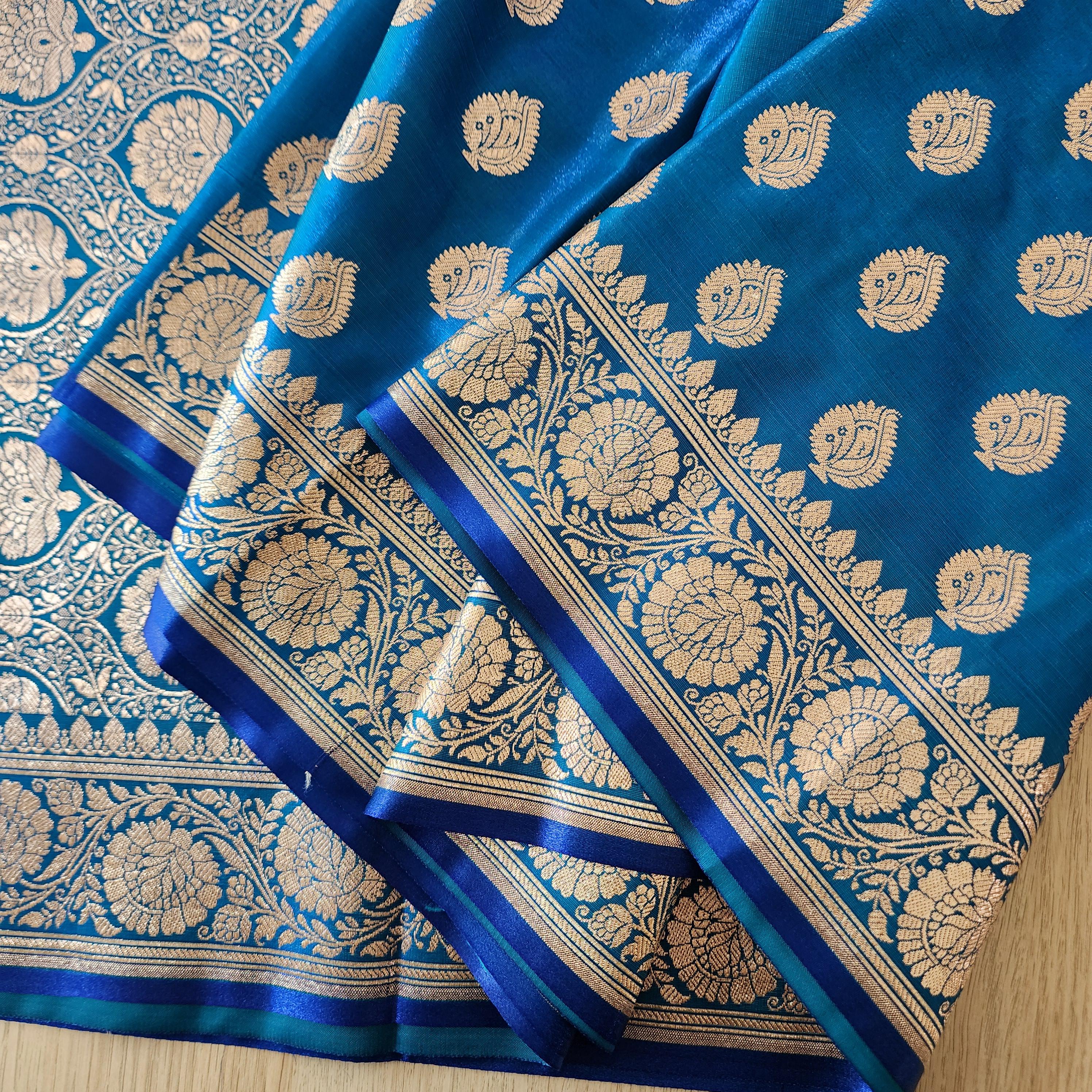 Rich Azure Pure Banarasi Katan Silk Saree with Rich Zari Weaving