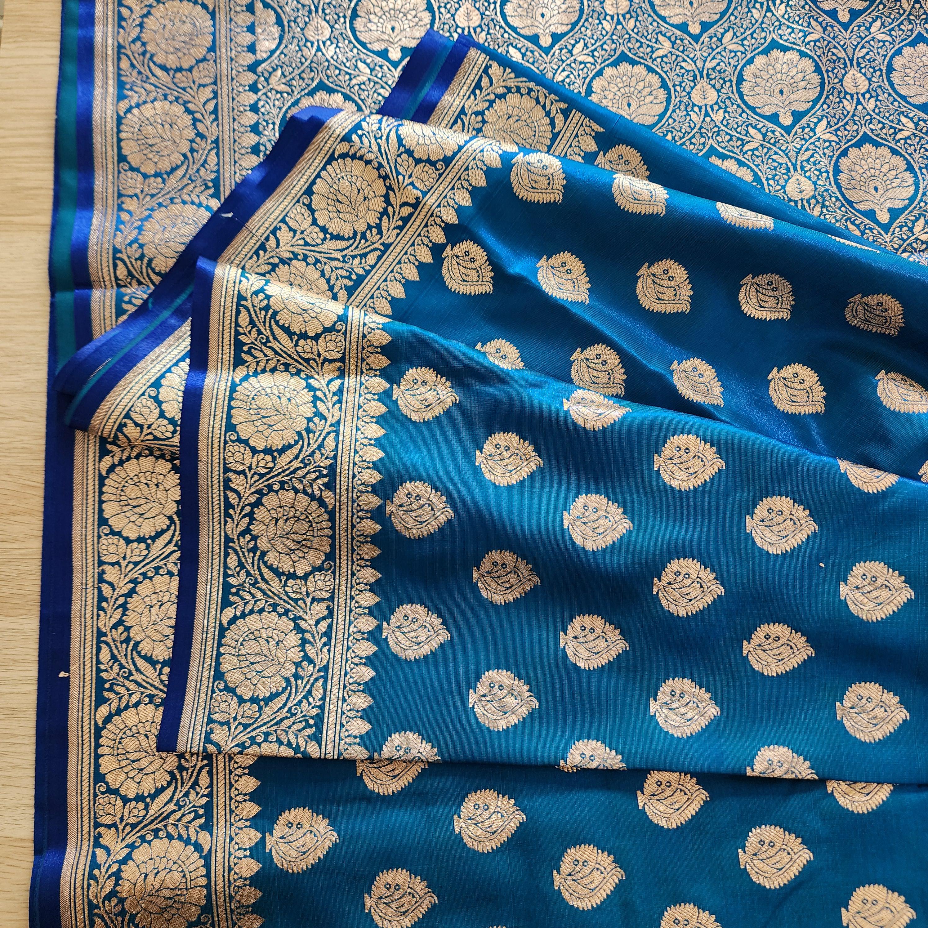 Rich Azure Pure Banarasi Katan Silk Saree with Rich Zari Weaving