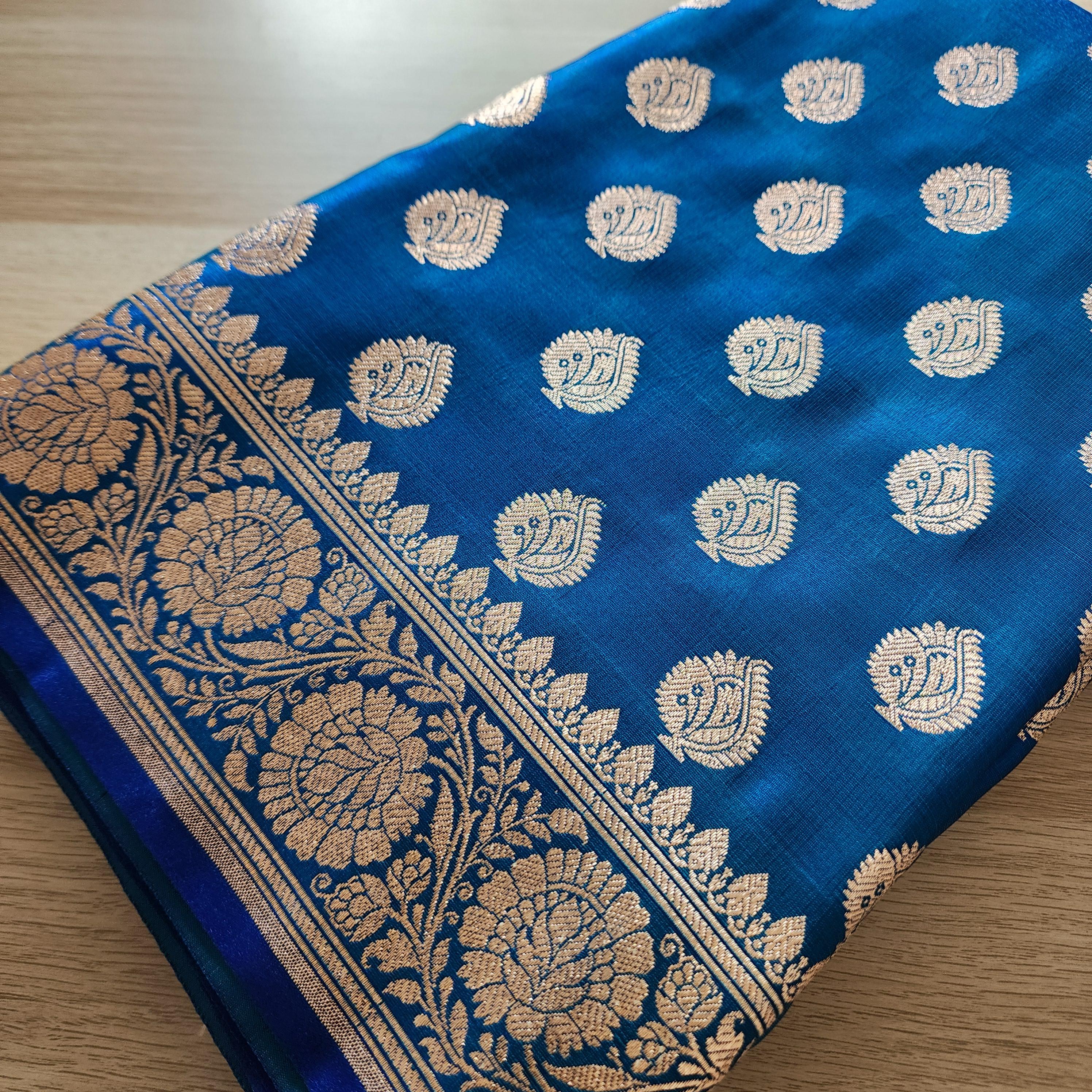 Rich Azure Pure Banarasi Katan Silk Saree with Rich Zari Weaving