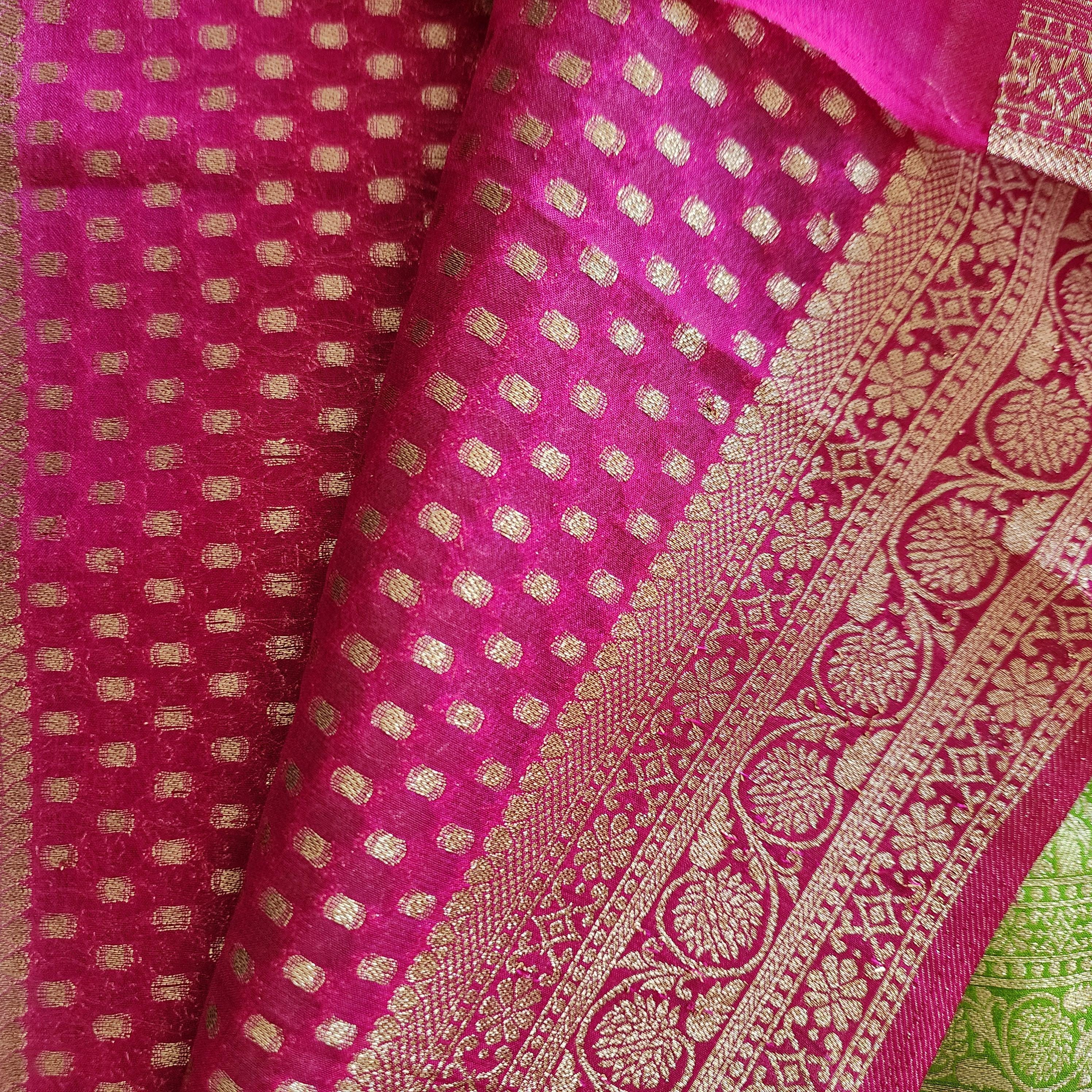Alluring Pink-Green Khaddi Georgette Banarasi Saree Light, Elegant, and Flowy
