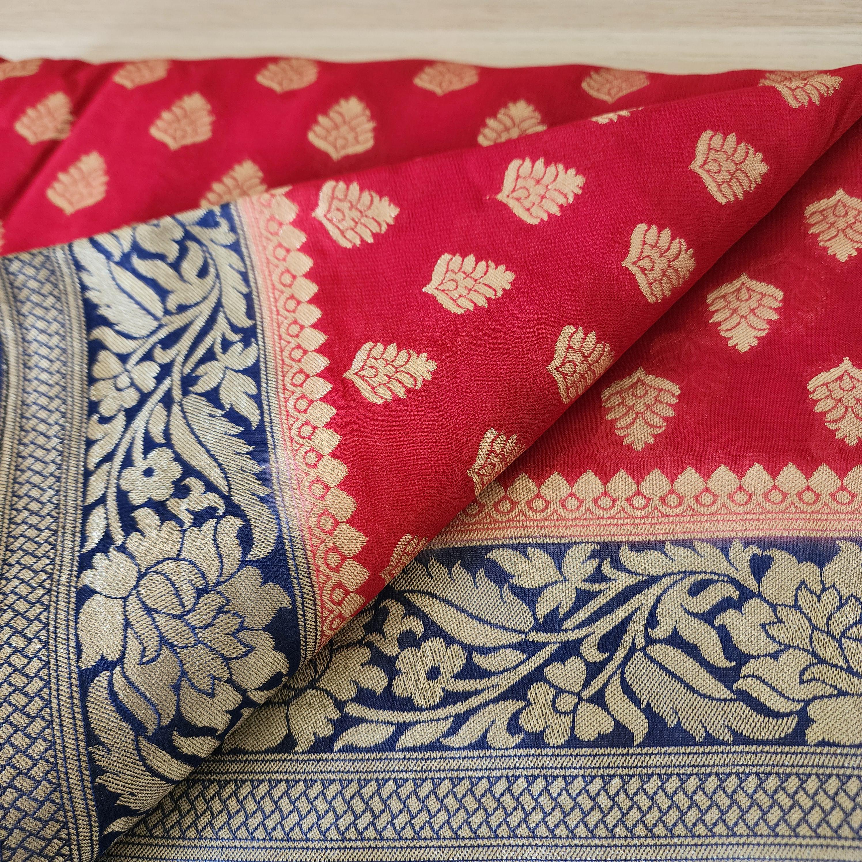 Maroon-Navy Blue Dual Tone Khaddi Georgette Banarasi Saree