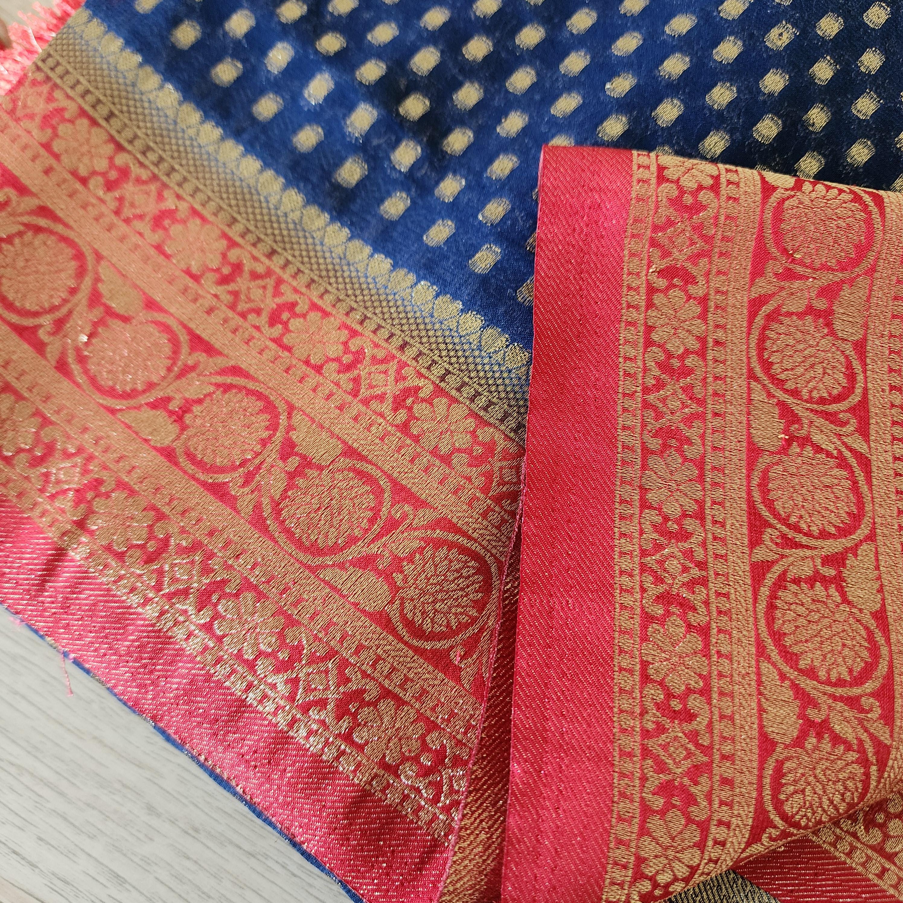 Dazzling Navy Blue & Red Khaddi Georgette Banarasi Saree Light, Elegant, and Flowy