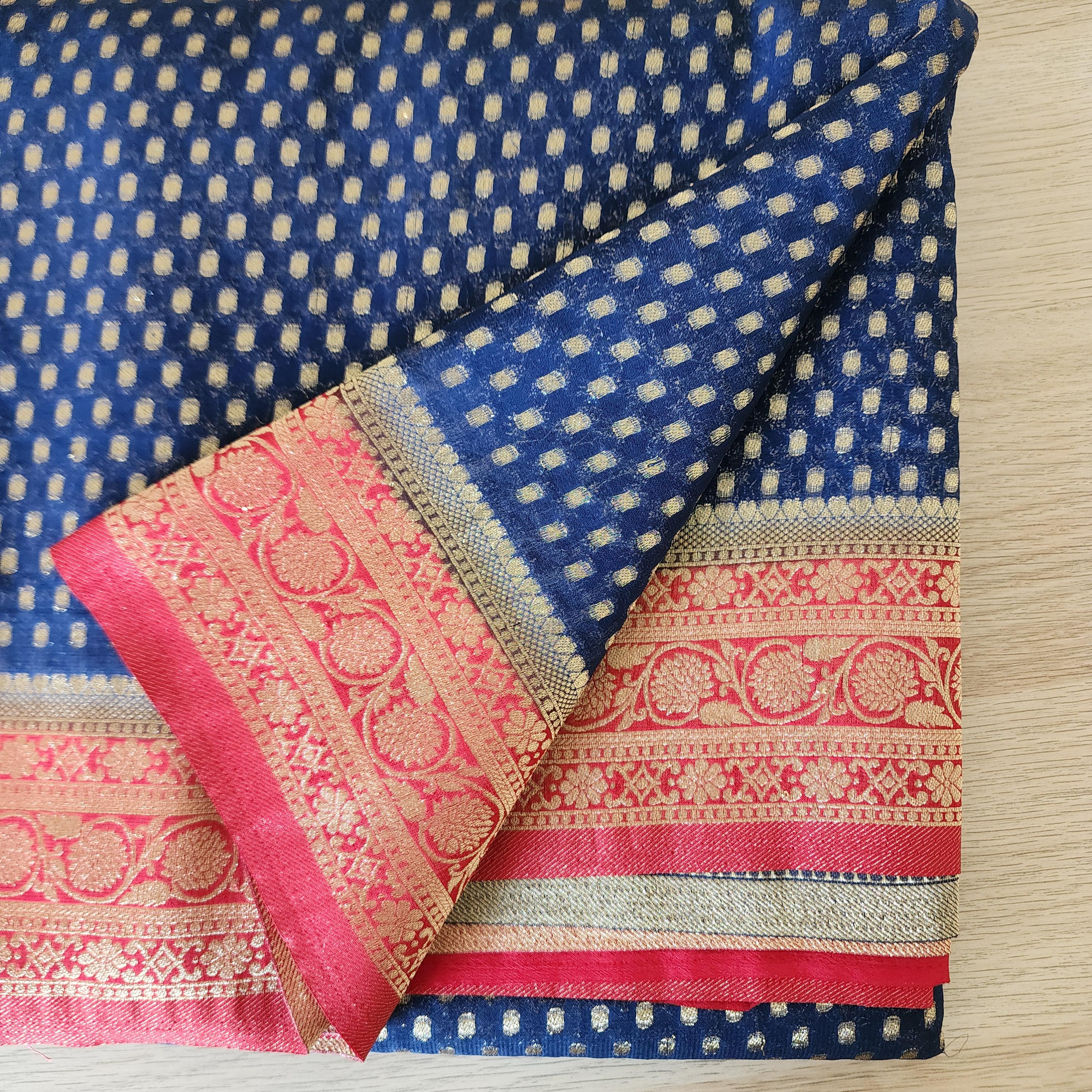 Dazzling Navy Blue & Red Khaddi Georgette Banarasi Saree Light, Elegant, and Flowy