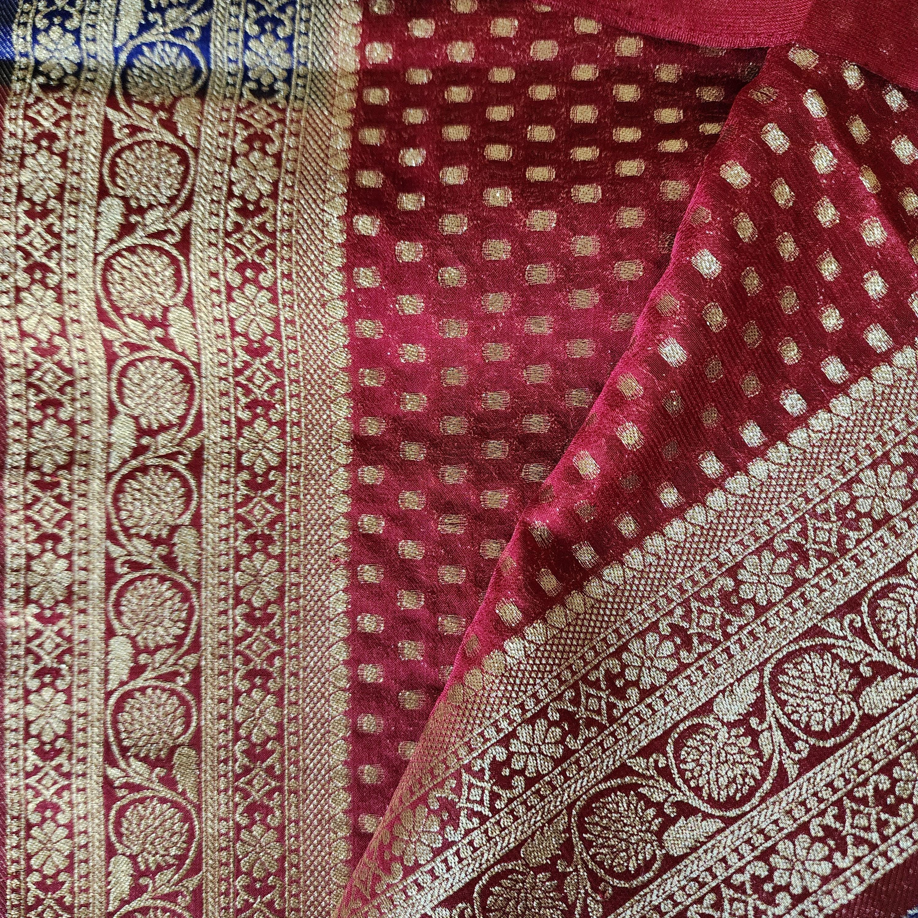 Elegant Maroon-Purple Khaddi Georgette Banarasi Saree Light, Elegant, and Flowy