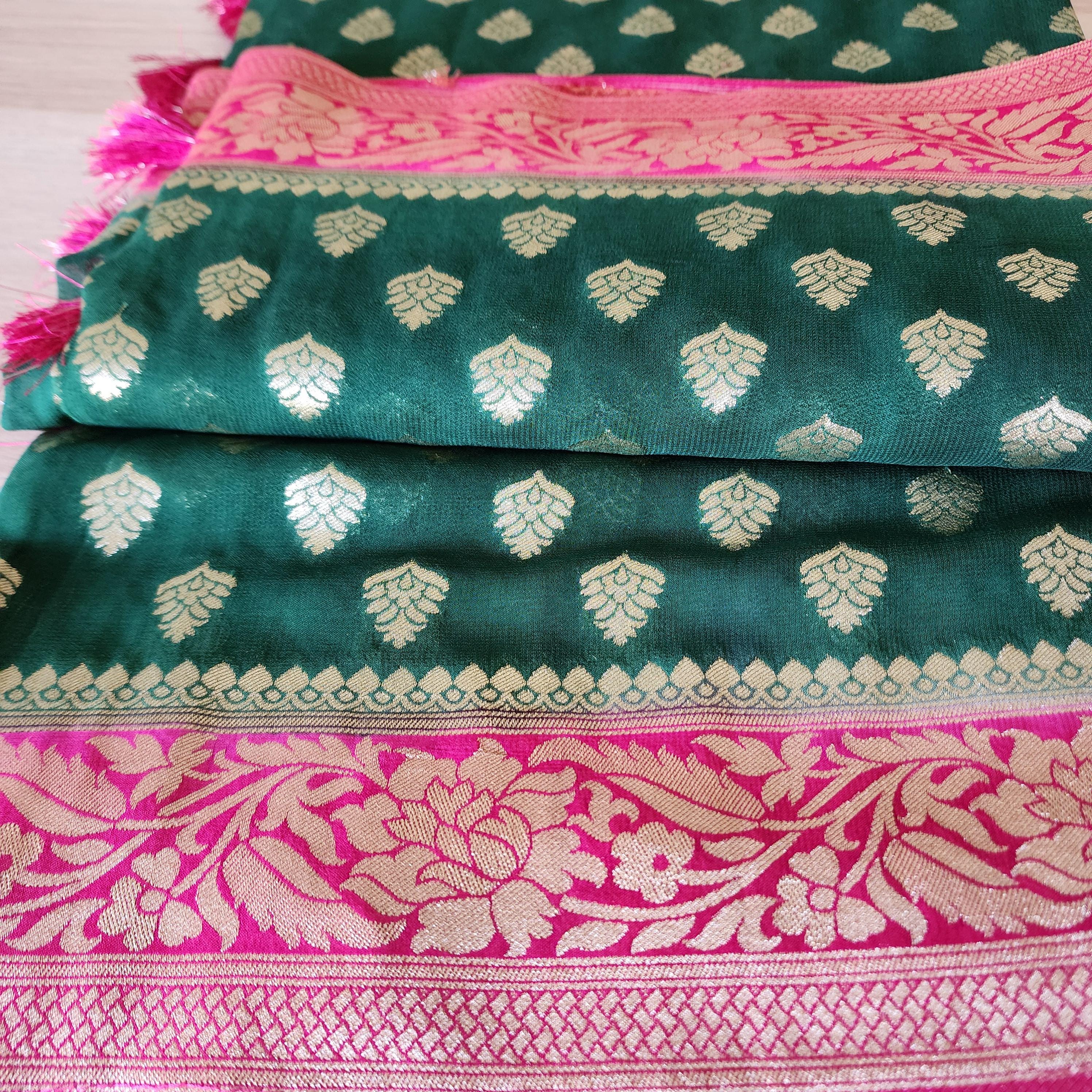 Enchanting Dual-Tone Green & Pink Khaddi Georgette Banarasi Saree Soft, Elegant And Regal
