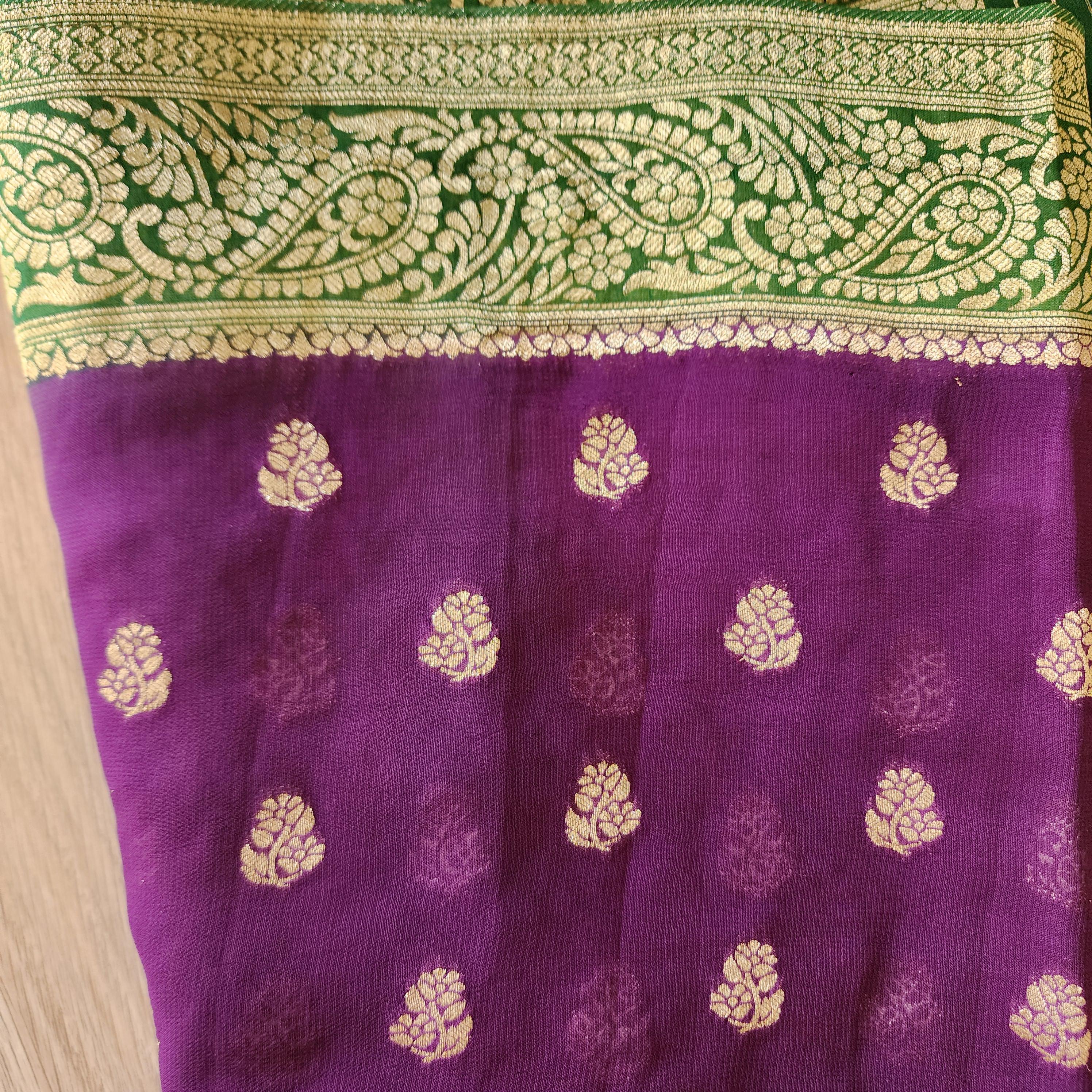 Graceful Purple-Green Dual-Tone Khaddi Georgette Banarasi Saree Light, Elegant, and Flowy