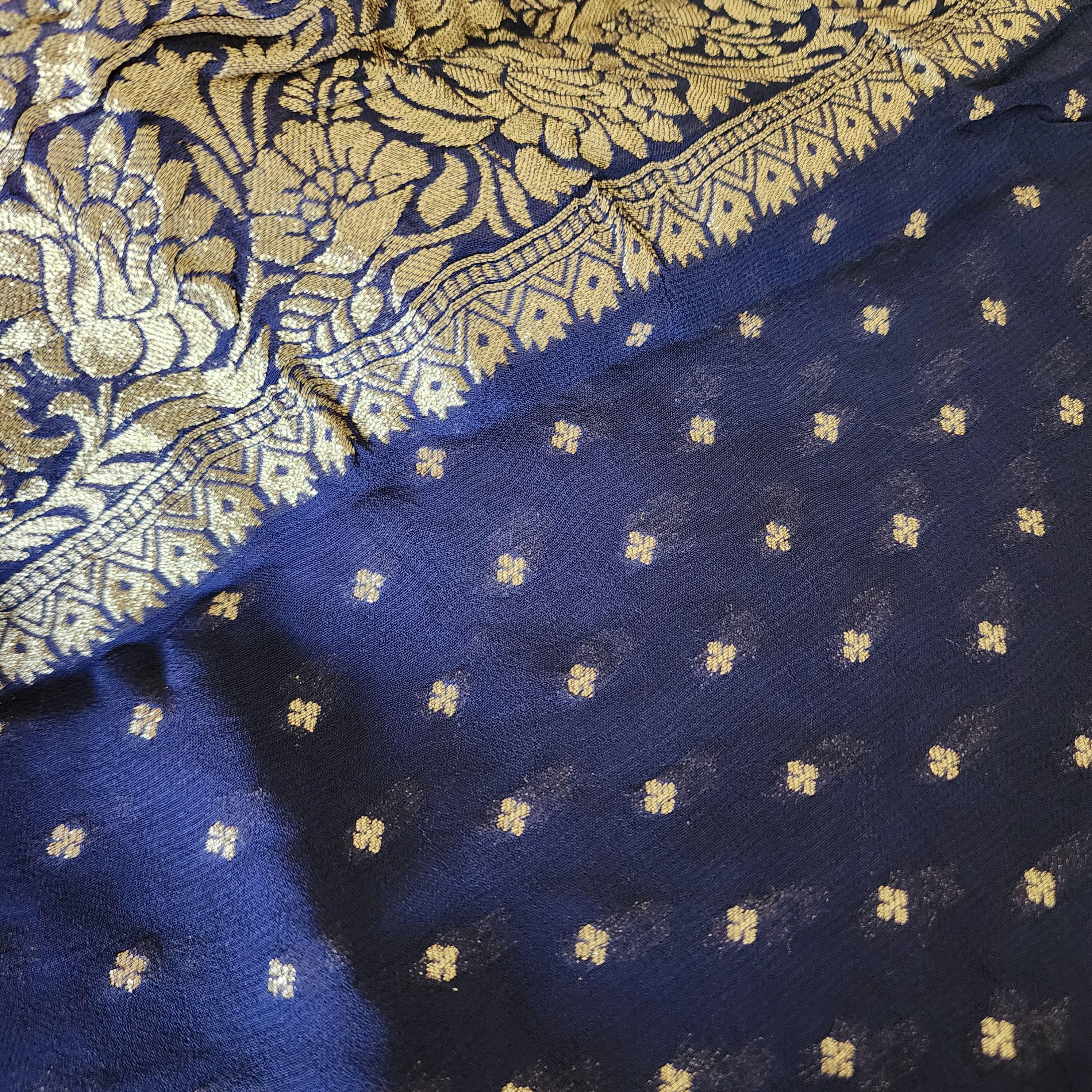 Luxury Pink And Navy Blue Dual-Tone Khaddi Georgette Banarasi Saree Light, Elegant, and Flowy
