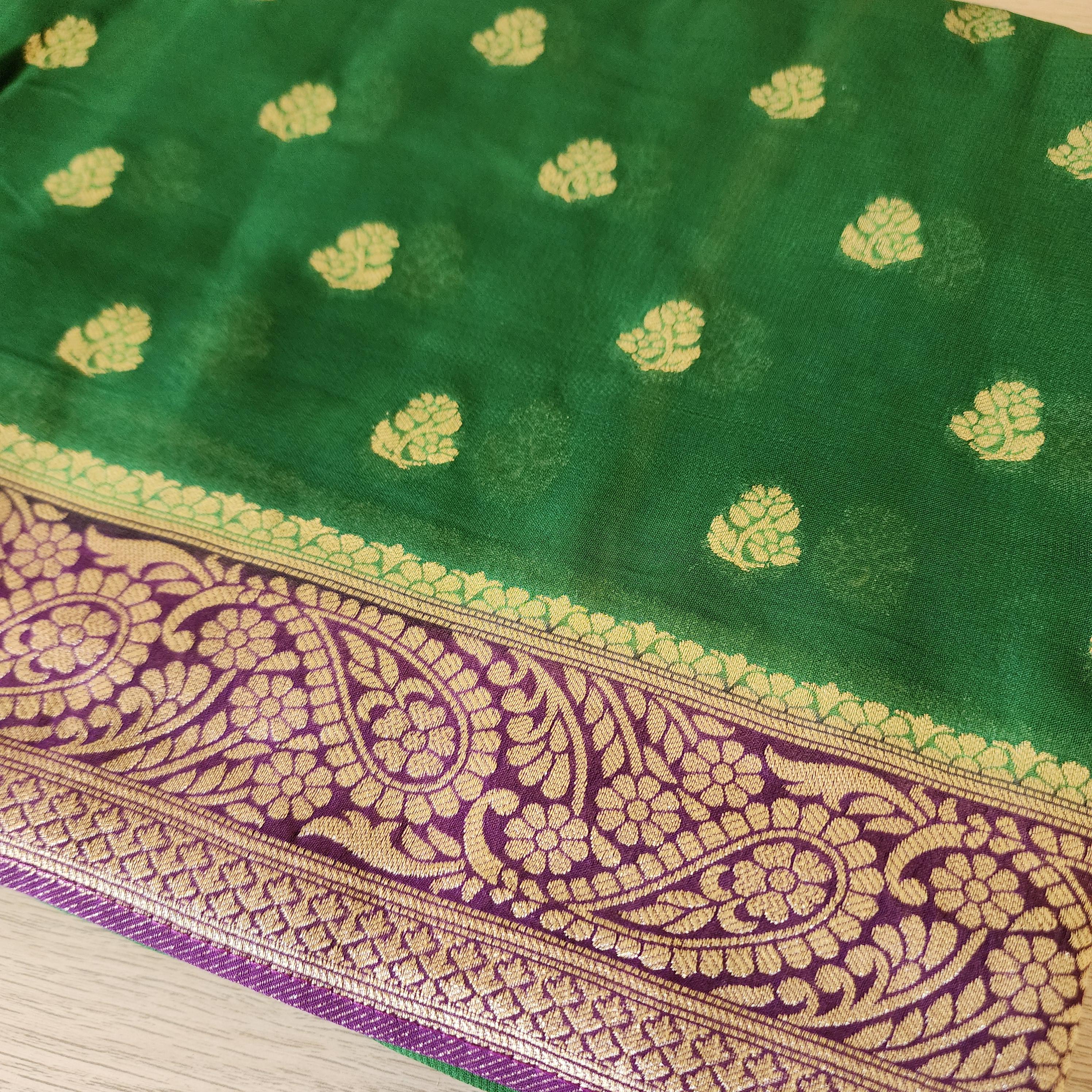 Radiant Dual-Tone Green & Purple Khaddi Georgette Banarasi Saree Light, Elegant, and Flowy