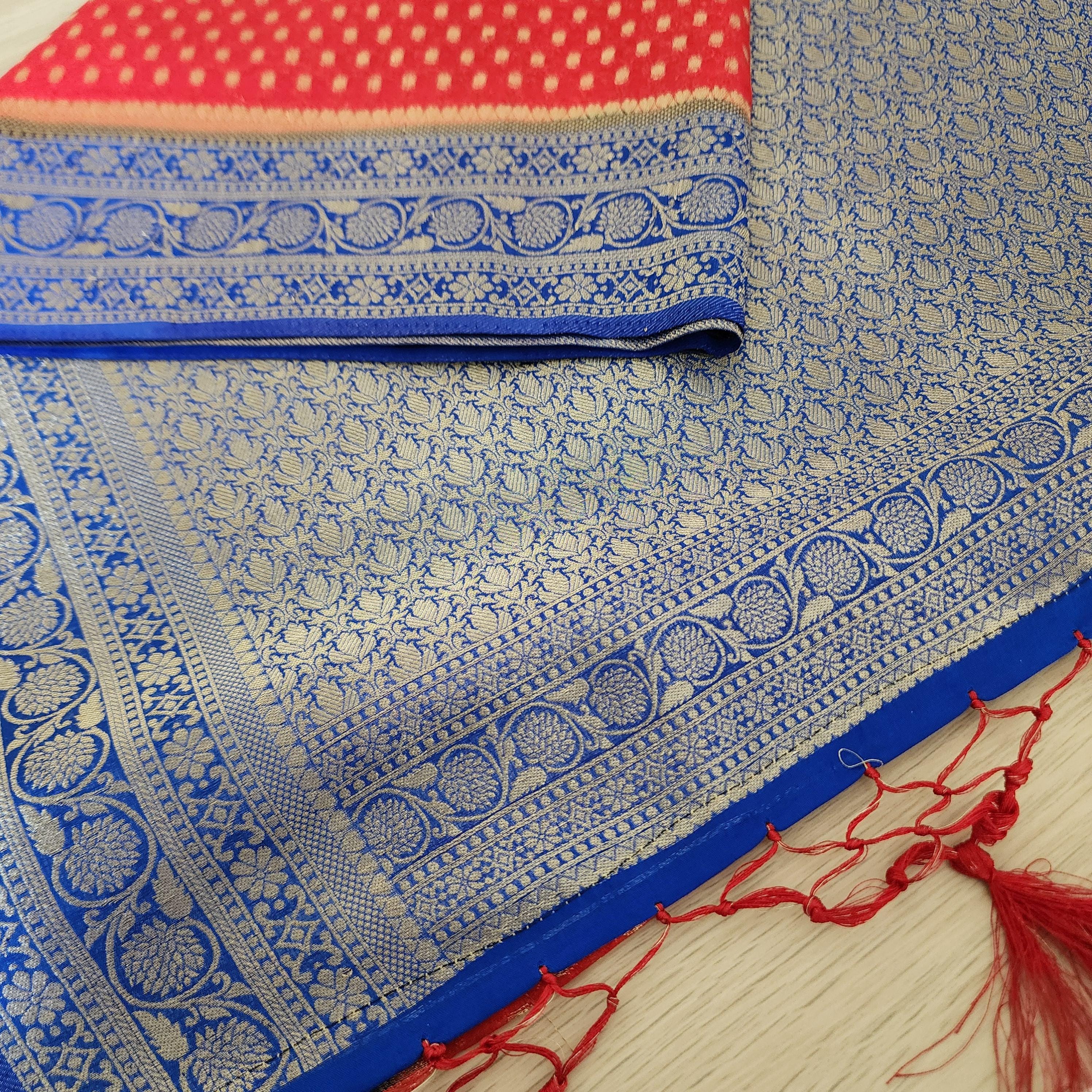 Royal Dual-Tone Red Blue Khaddi Georgette Banarasi Saree Soft, Elegant And Regal