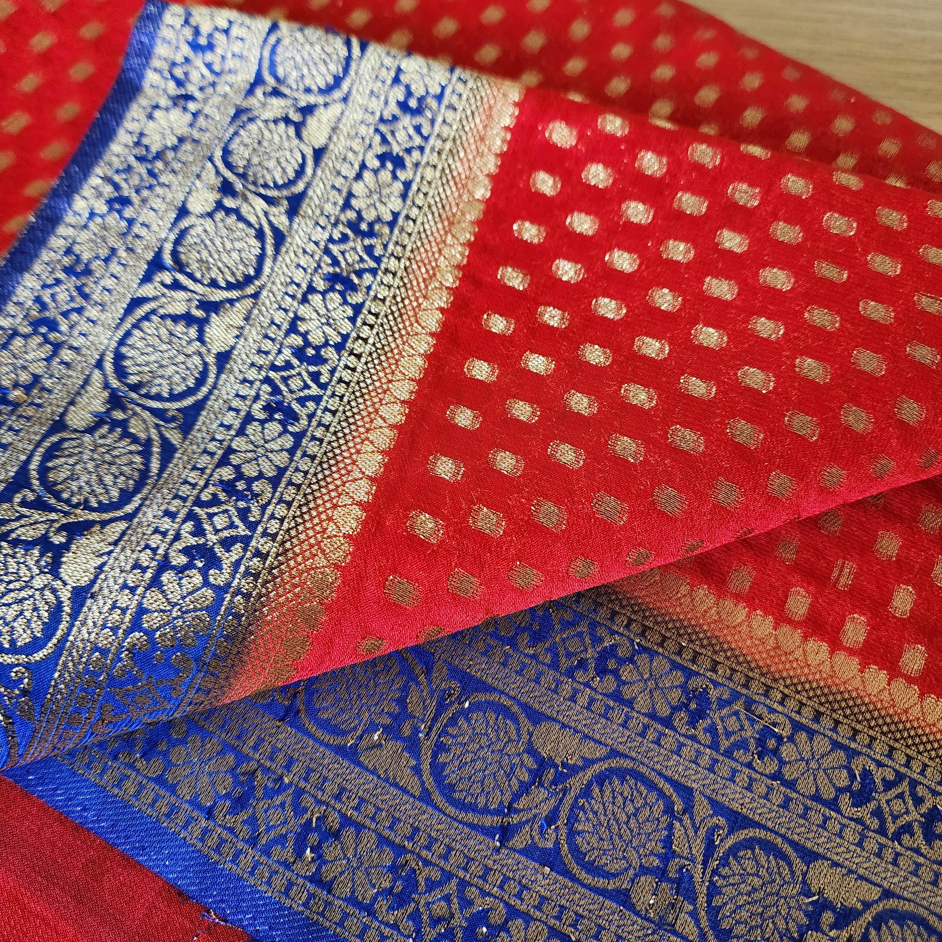 Royal Dual-Tone Red Blue Khaddi Georgette Banarasi Saree Soft, Elegant And Regal