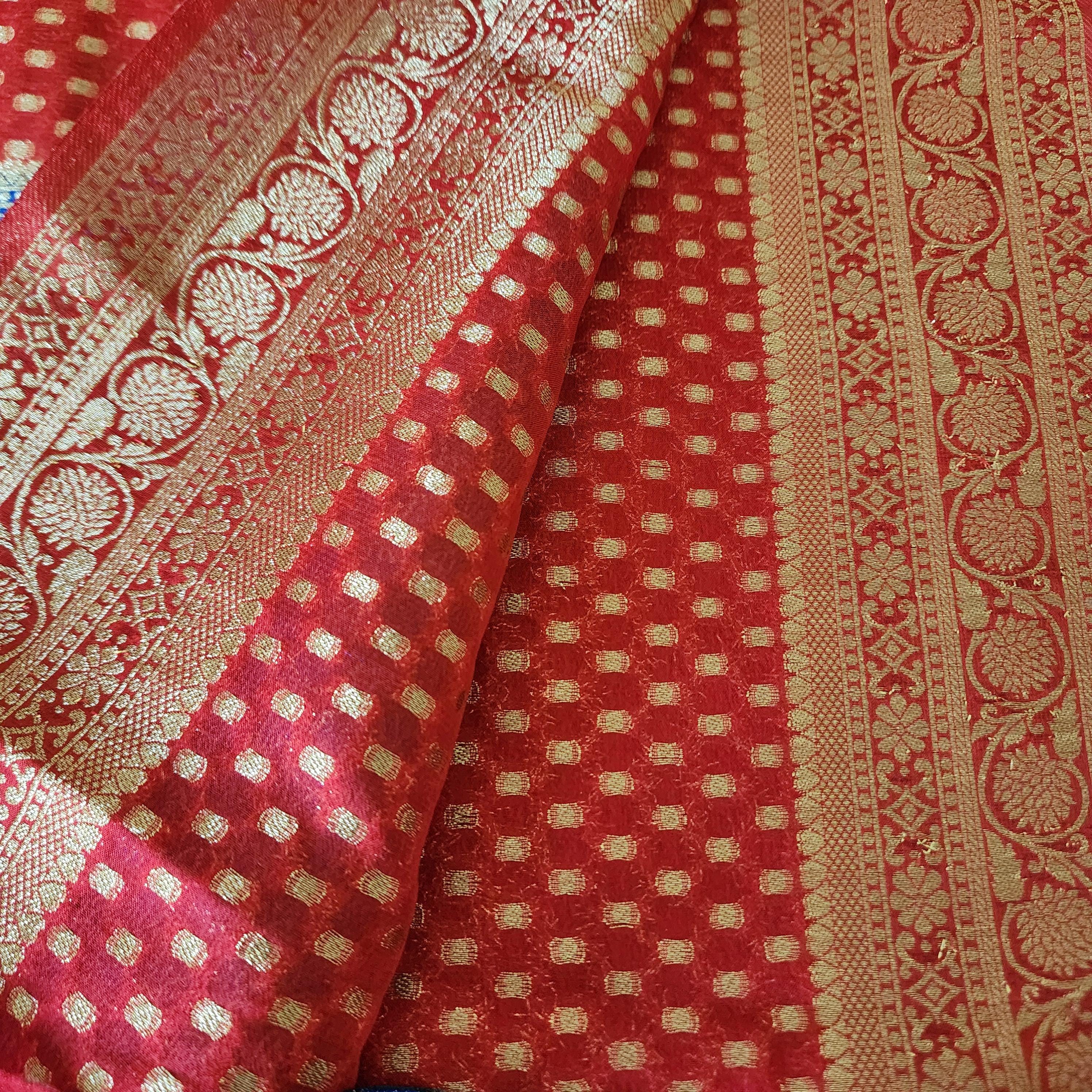 Royal Dual-Tone Red Blue Khaddi Georgette Banarasi Saree Soft, Elegant And Regal