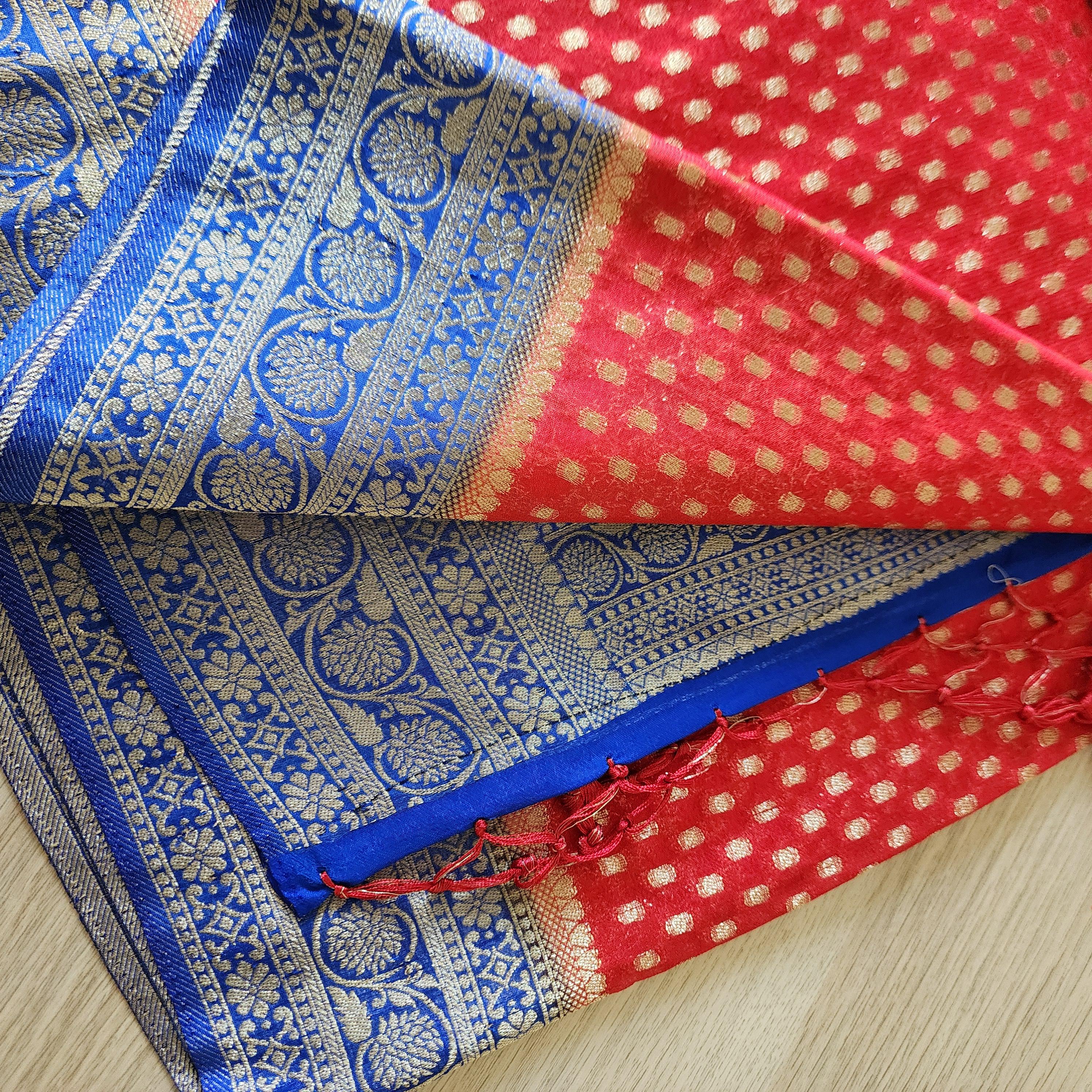 Elegant Red-Blue Dual Tone Khaddi Georgette Banarasi Saree