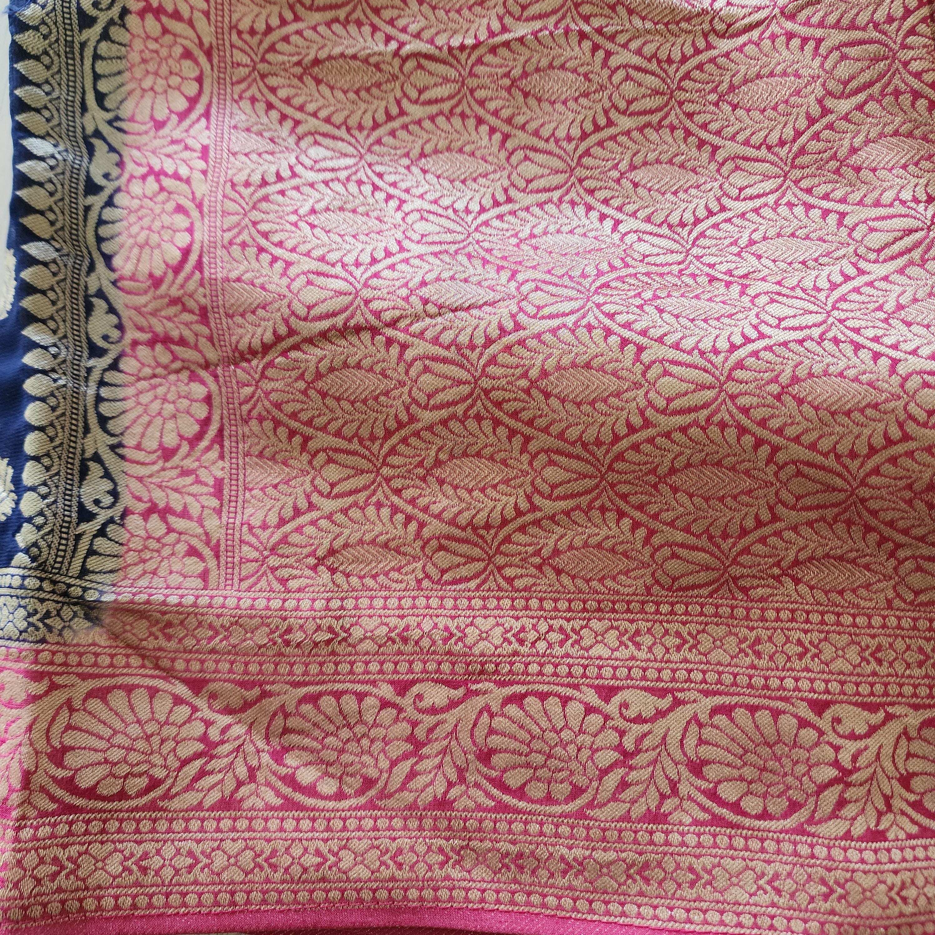 Sophisticated Navy Blue & Pink Khaddi Georgette Banarasi Saree Light, Elegant, and Flowy