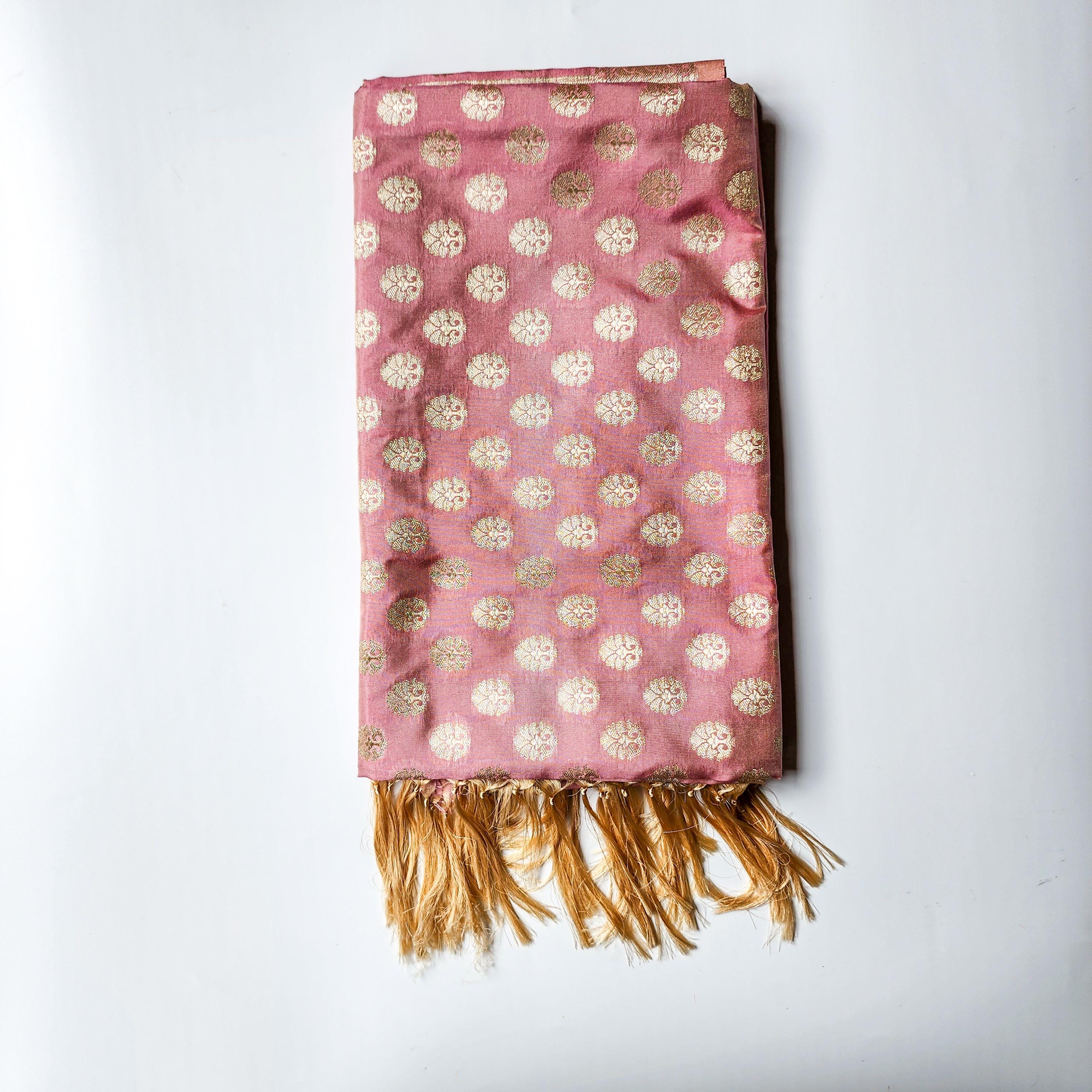 Baby Blush Pink Banarasi Dupatta Soft Gold Dots, Chic Minimal Festive Wear
