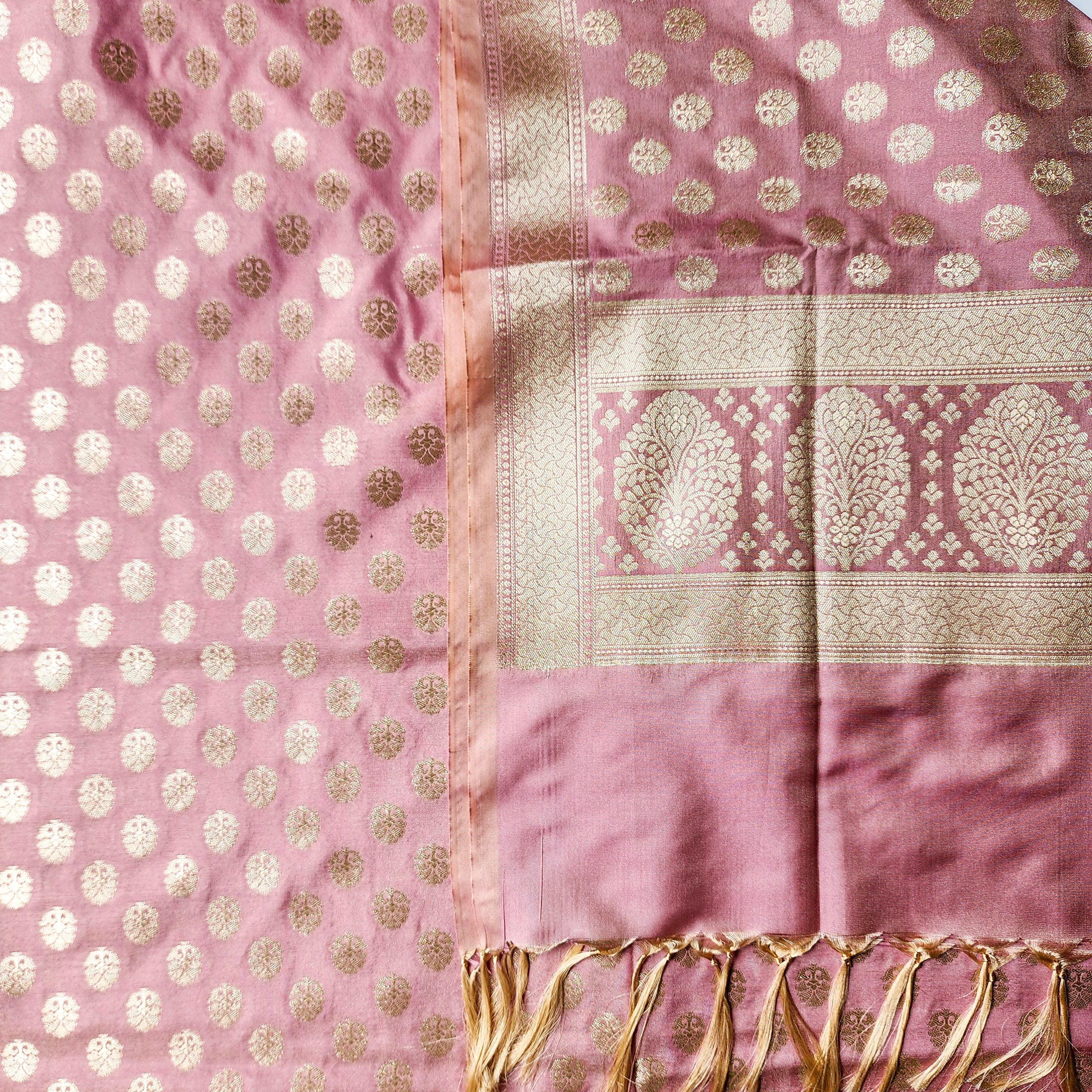 Baby Blush Pink Banarasi Dupatta Soft Gold Dots, Chic Minimal Festive Wear