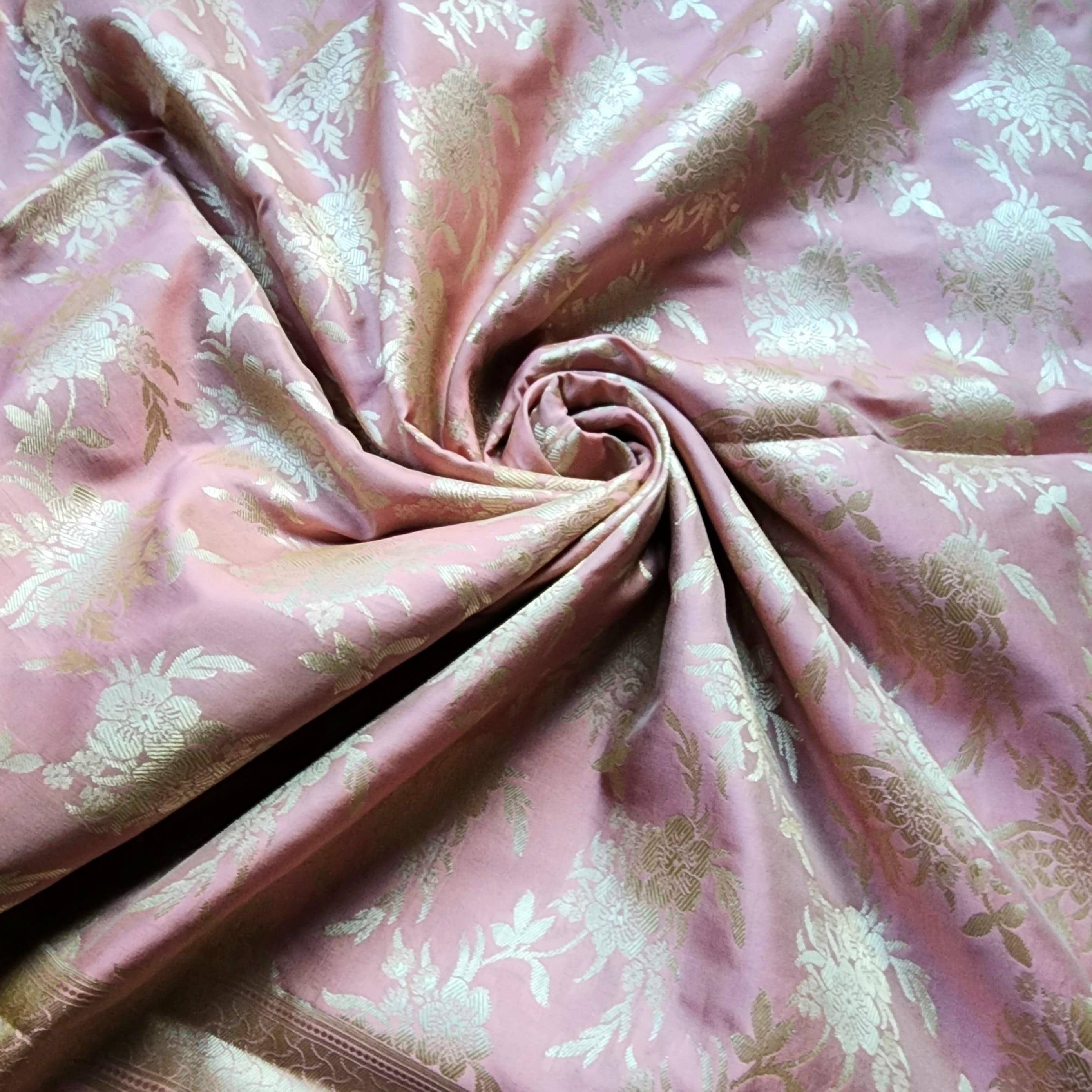 Blush Pink Banarasi Dupatta - Floral Brocade Zari