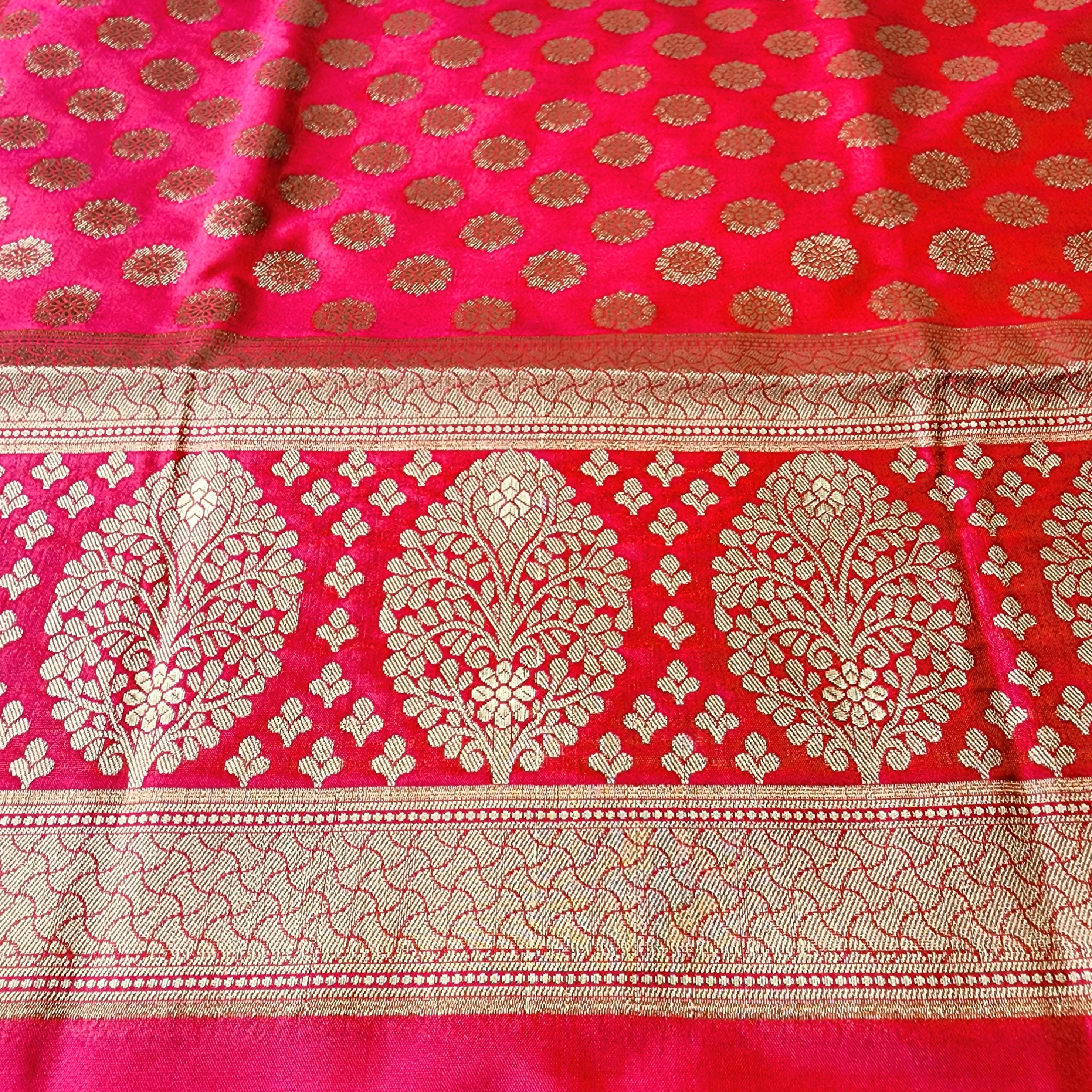 Coral Pink Banarasi Dupatta Zari Polka Design, Radiant & Festive
