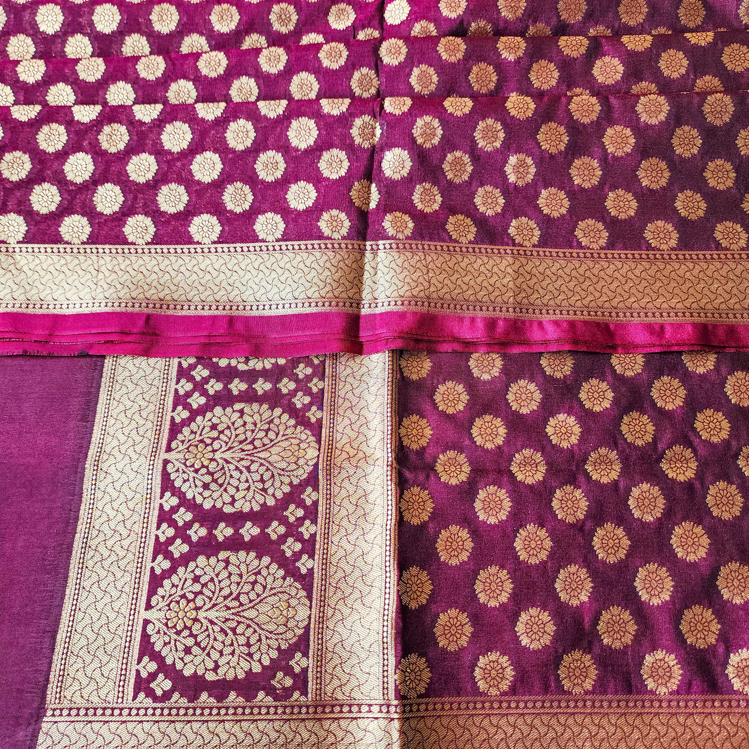 Deep Plum Banarasi Dupatta Golden Dots, Purple Royal Festive Glow