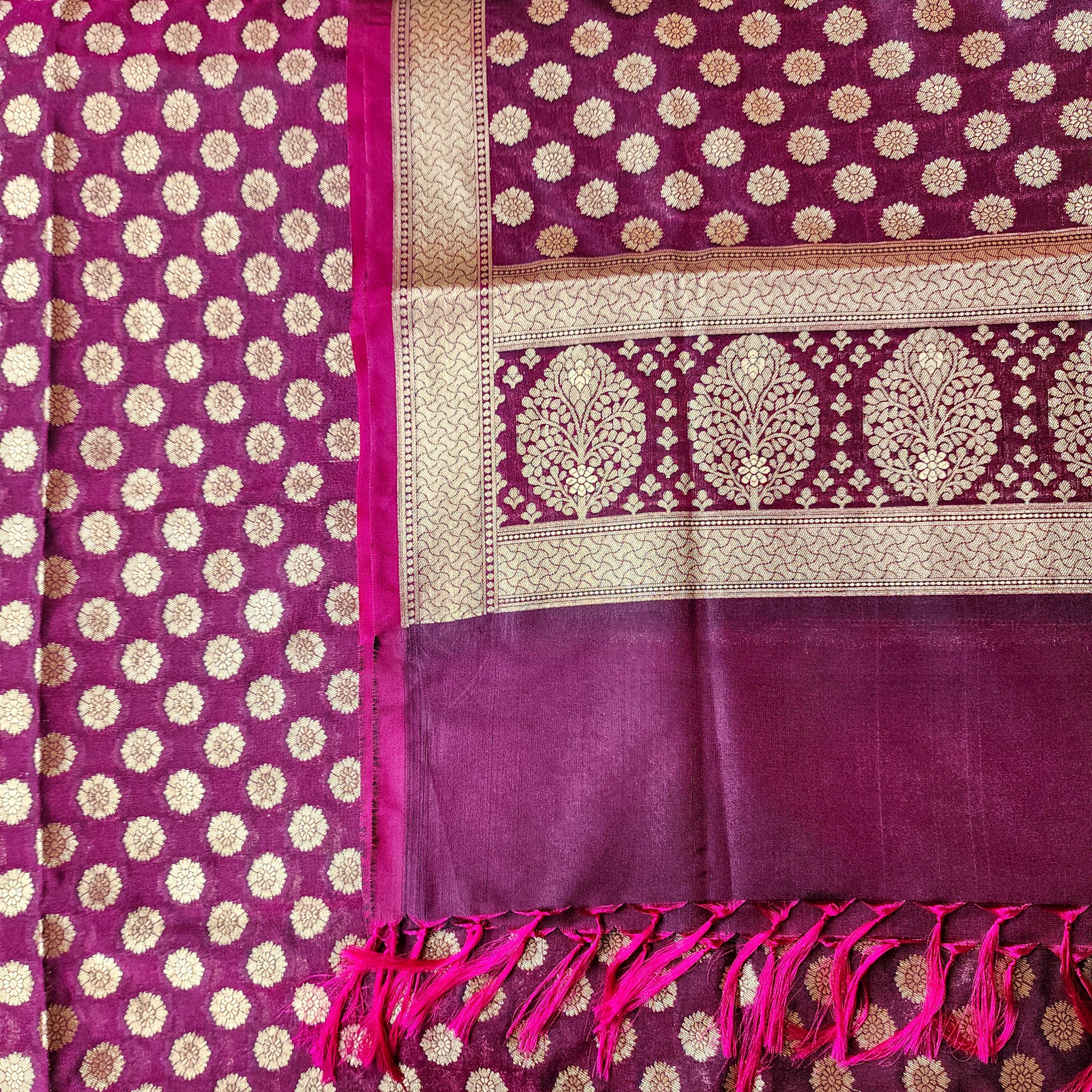 Deep Plum Banarasi Dupatta Golden Dots, Purple Royal Festive Glow