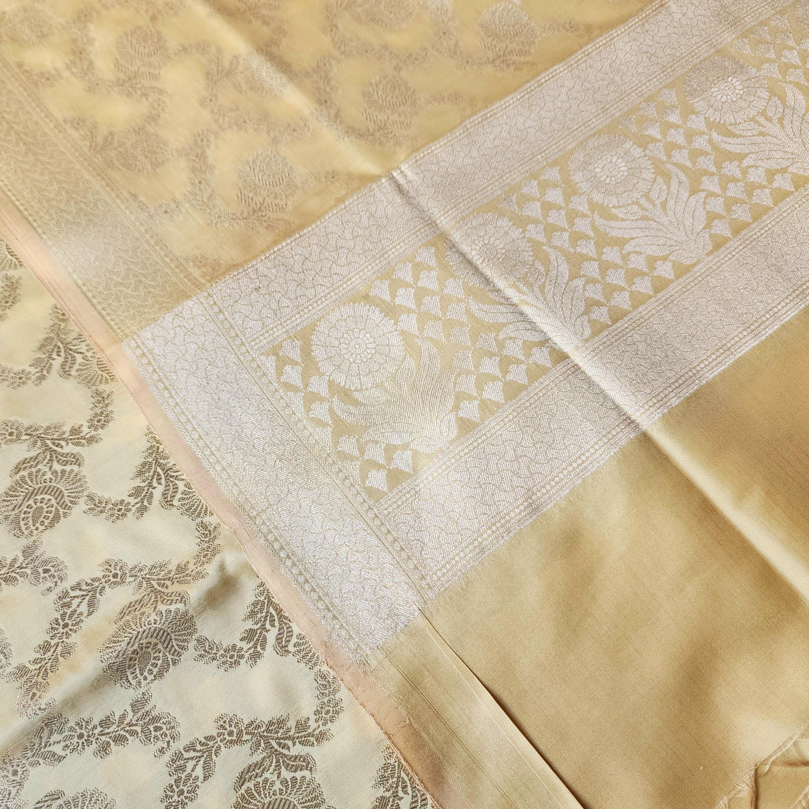 Butter Yellow Floral Jaal Dupatta with Mughal-Inspired Zari Border