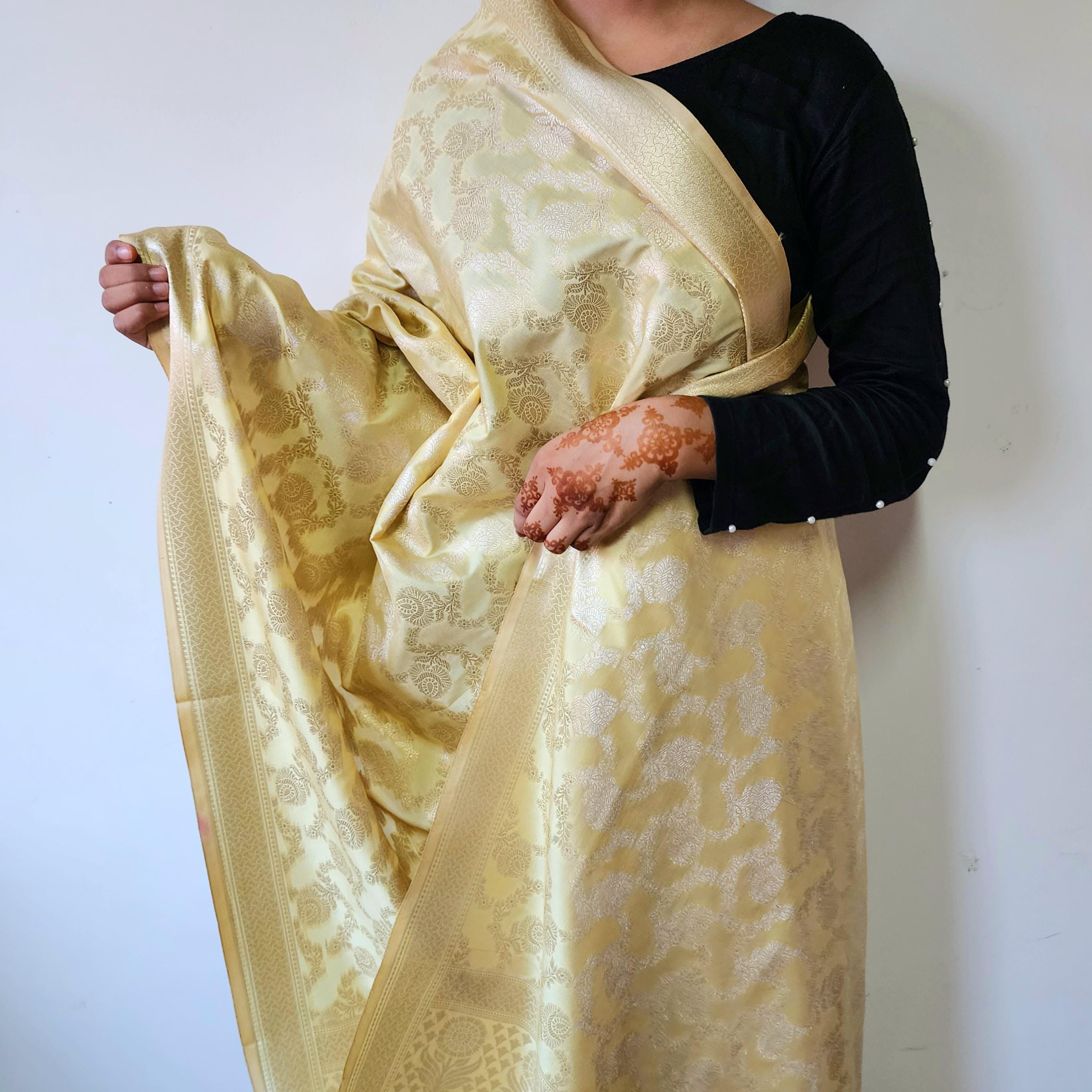 Delicate Butter Yellow Banarasi Dupatta Soft Gold Detailing, Light & Elegant