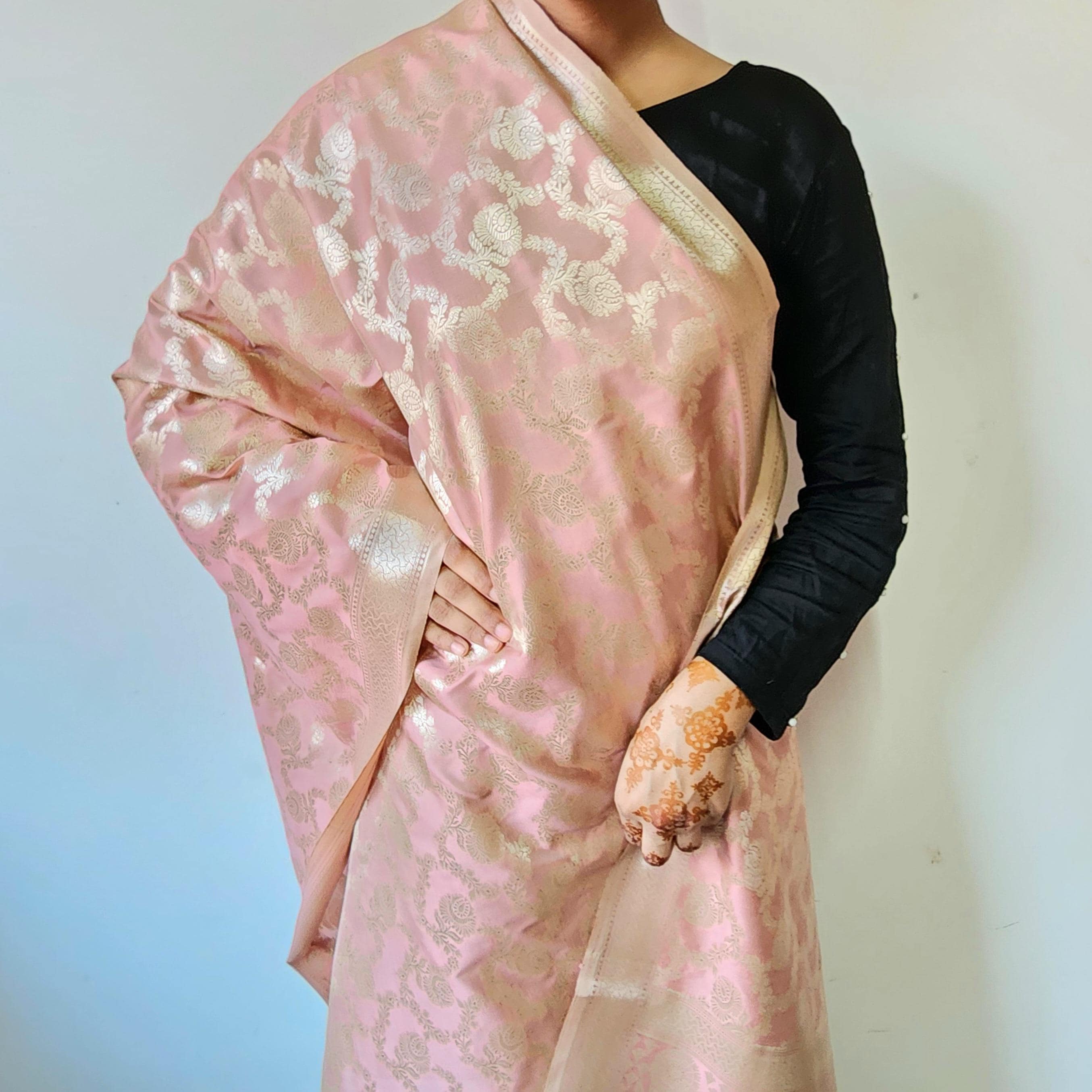Dusty Rose Banarasi Dupatta Classic Zari Weave, Peach Pink Elegance