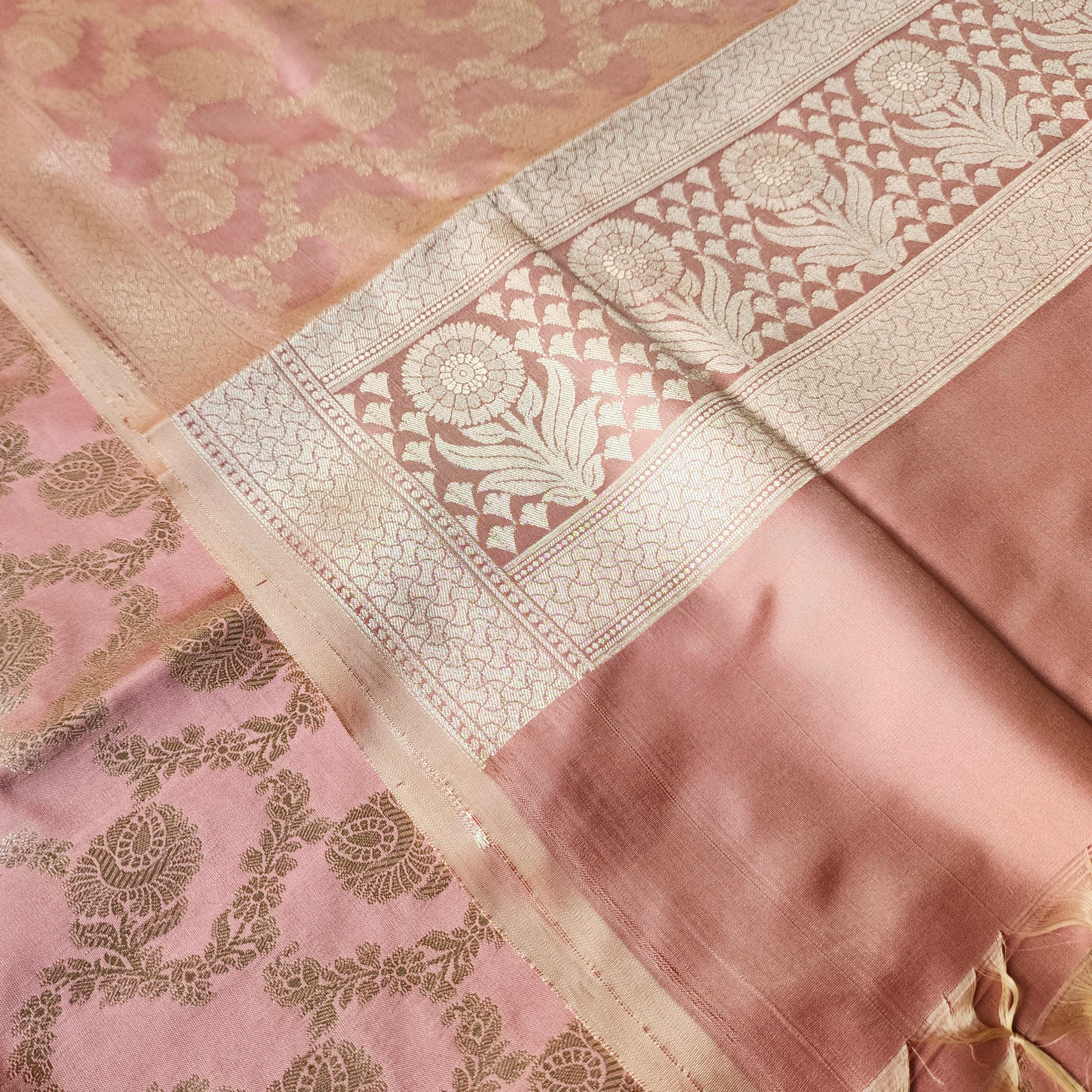 Dusty Rose Banarasi Dupatta Classic Zari Weave, Peach Pink Elegance