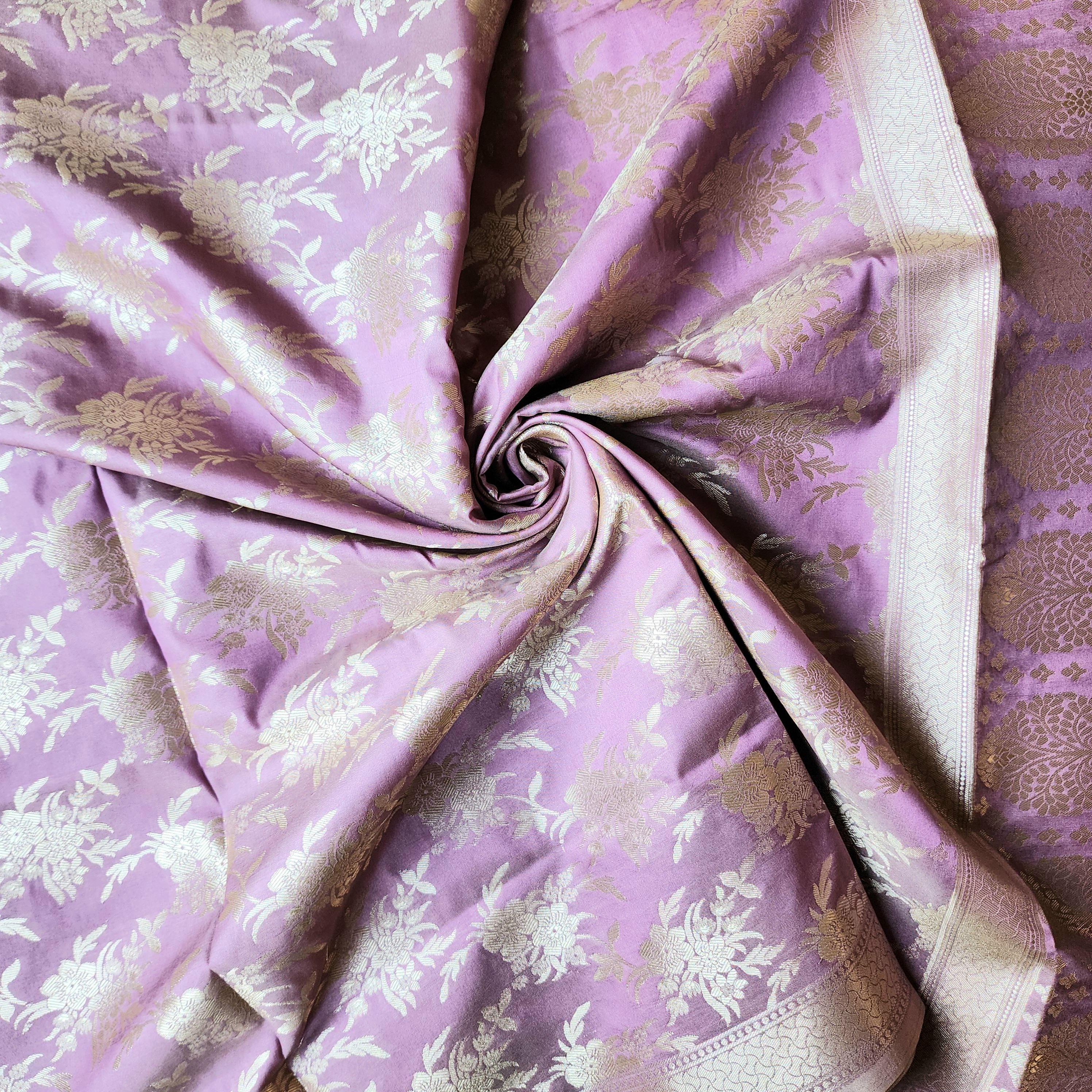 Dusty Rose Pink Banarasi Dupatta Floral Gold Motifs, Subtle Vintage Appeal