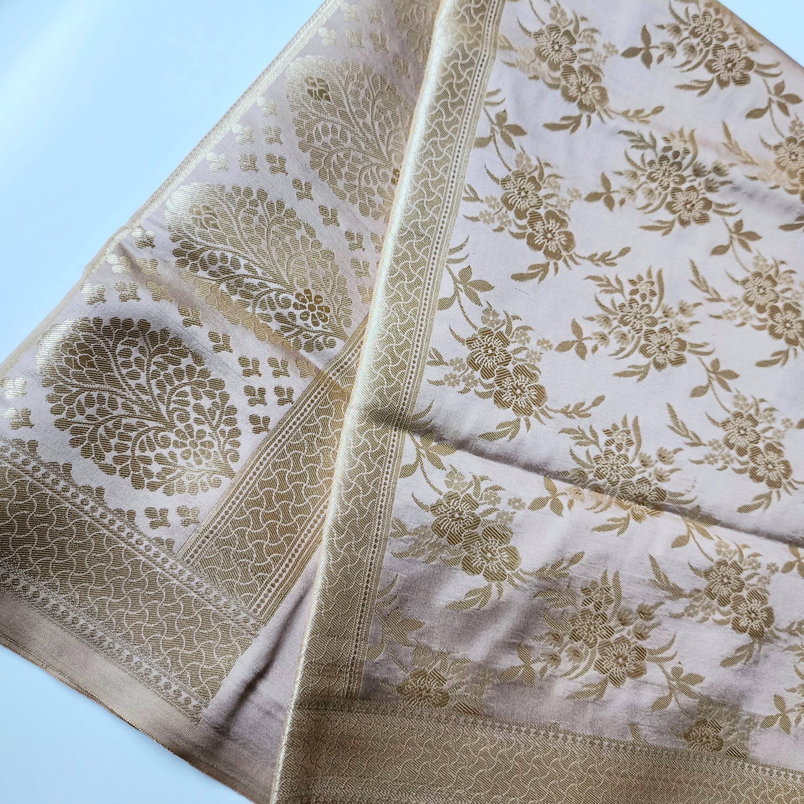 Elegant Beige Banarasi Dupatta - Floral Brocade Zari