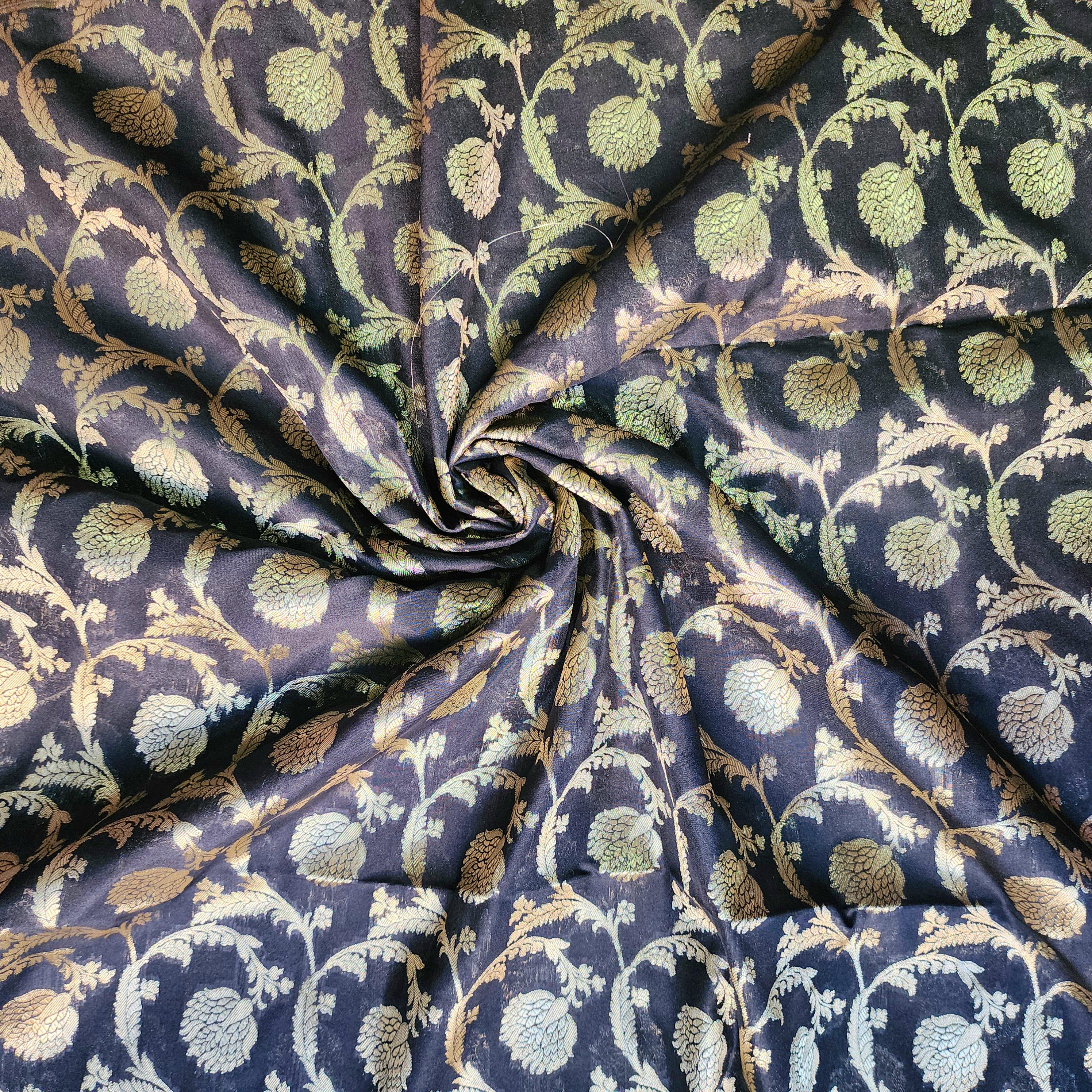 Elegant Black Banarasi Dupatta - Zari Blossom Motifs