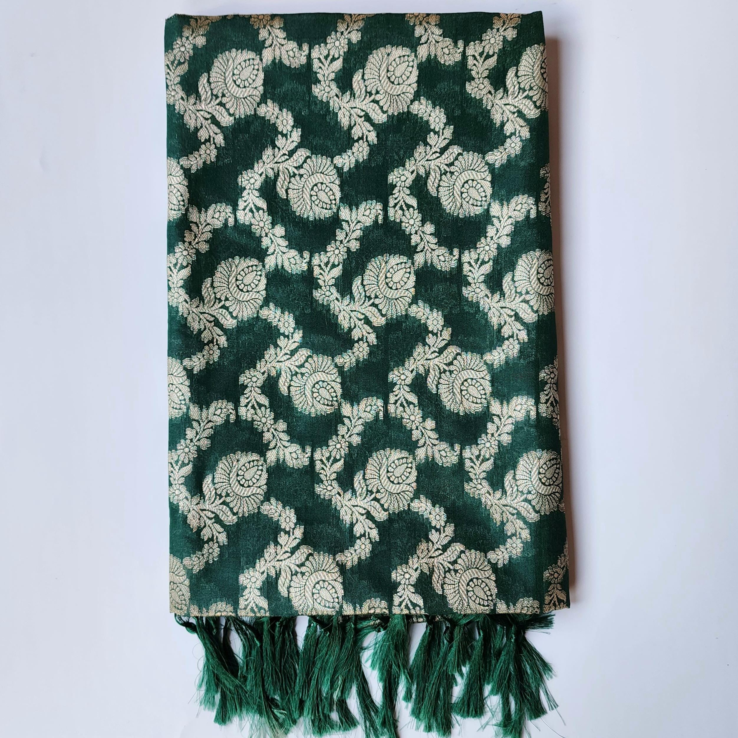 Emerald Green Banarasi Dupatta Handwoven Golden Motifs, Festive Favorite