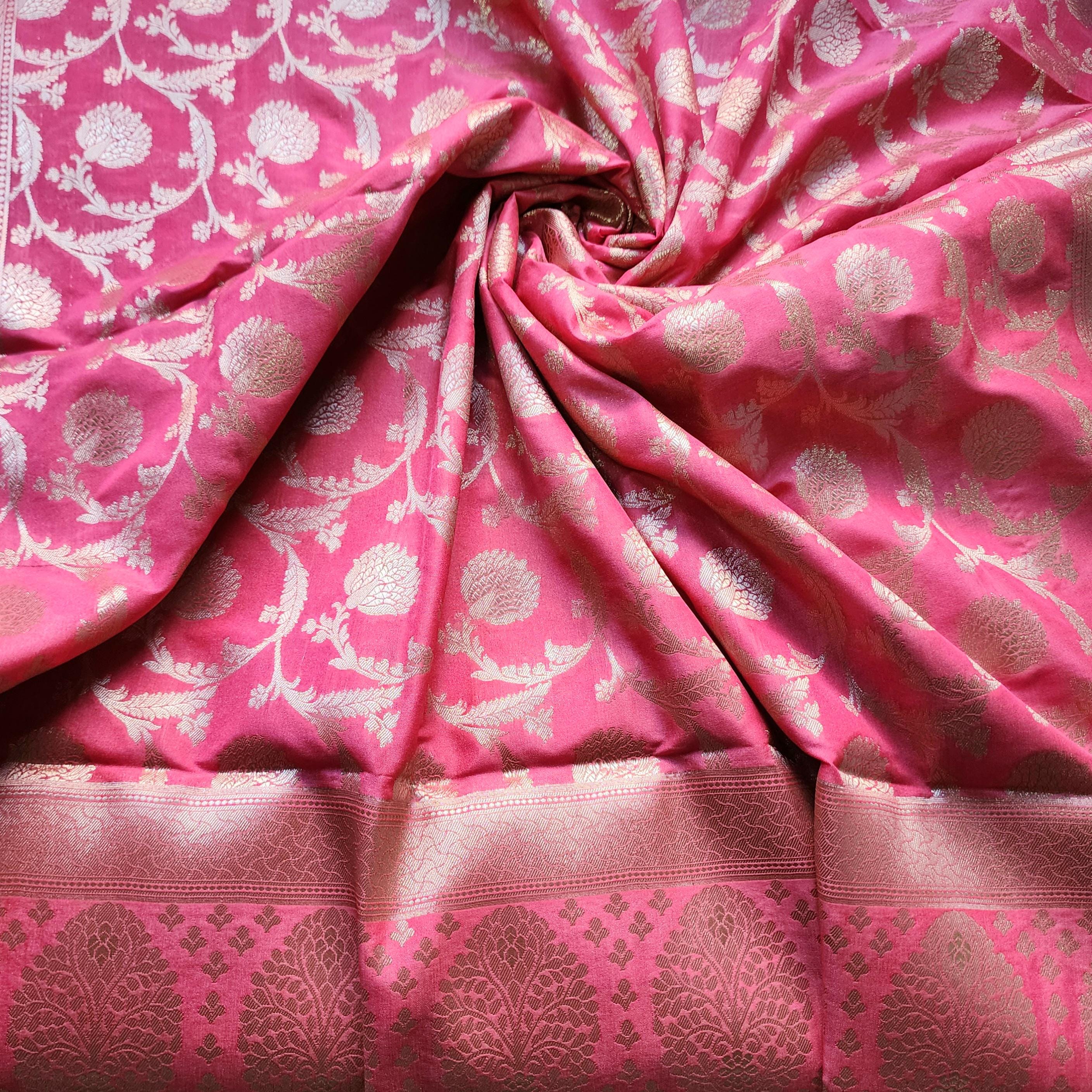 Graceful Rose Pink Banarasi Dupatta Soft Golden Weave, Subtle & Feminine Charm