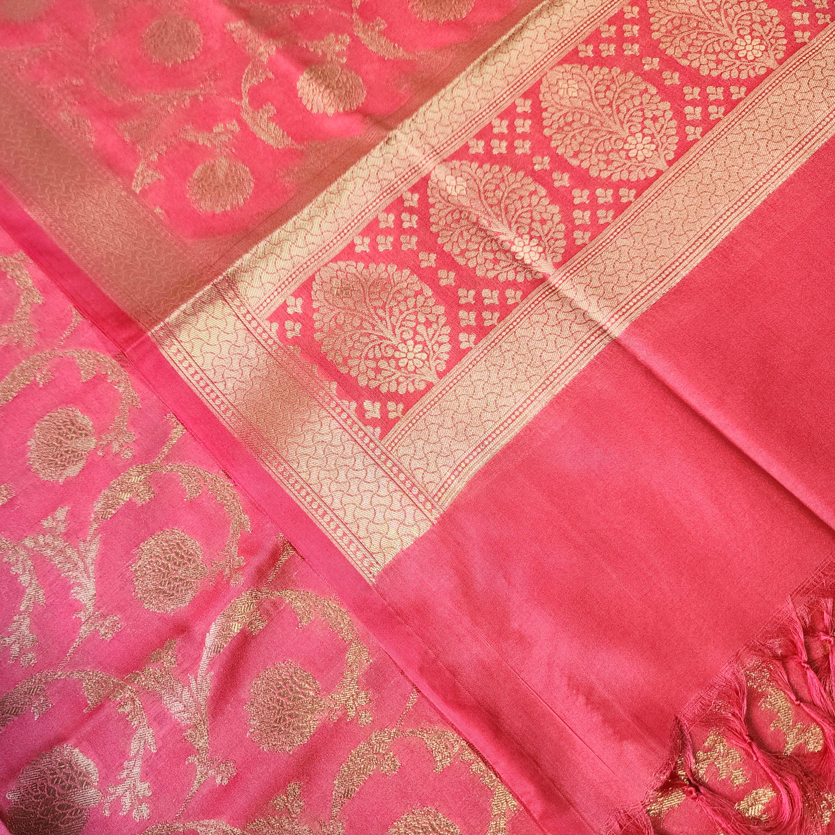 Graceful Rose Pink Banarasi Dupatta Soft Golden Weave, Subtle & Feminine Charm