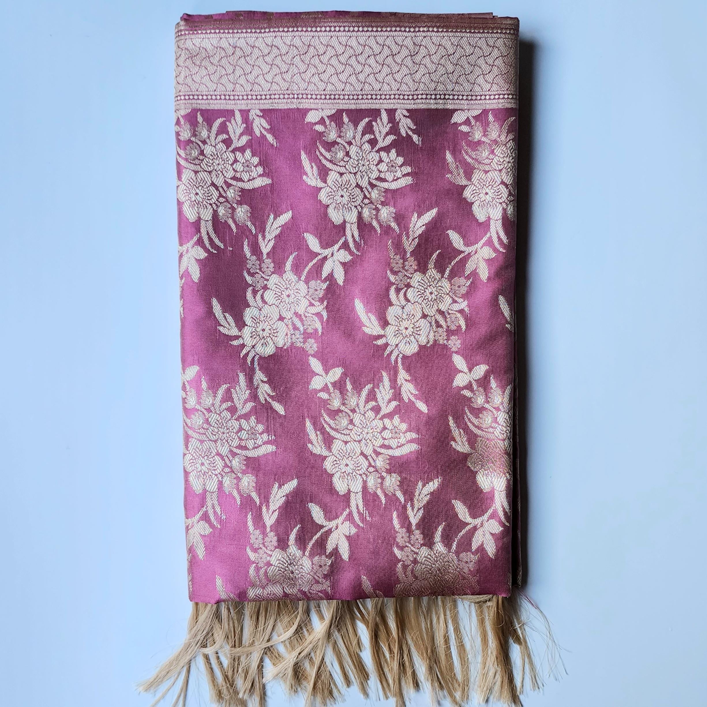 Lavender Pink Mist Banarasi Dupatta Golden Bloom Design, Gentle Sophistication