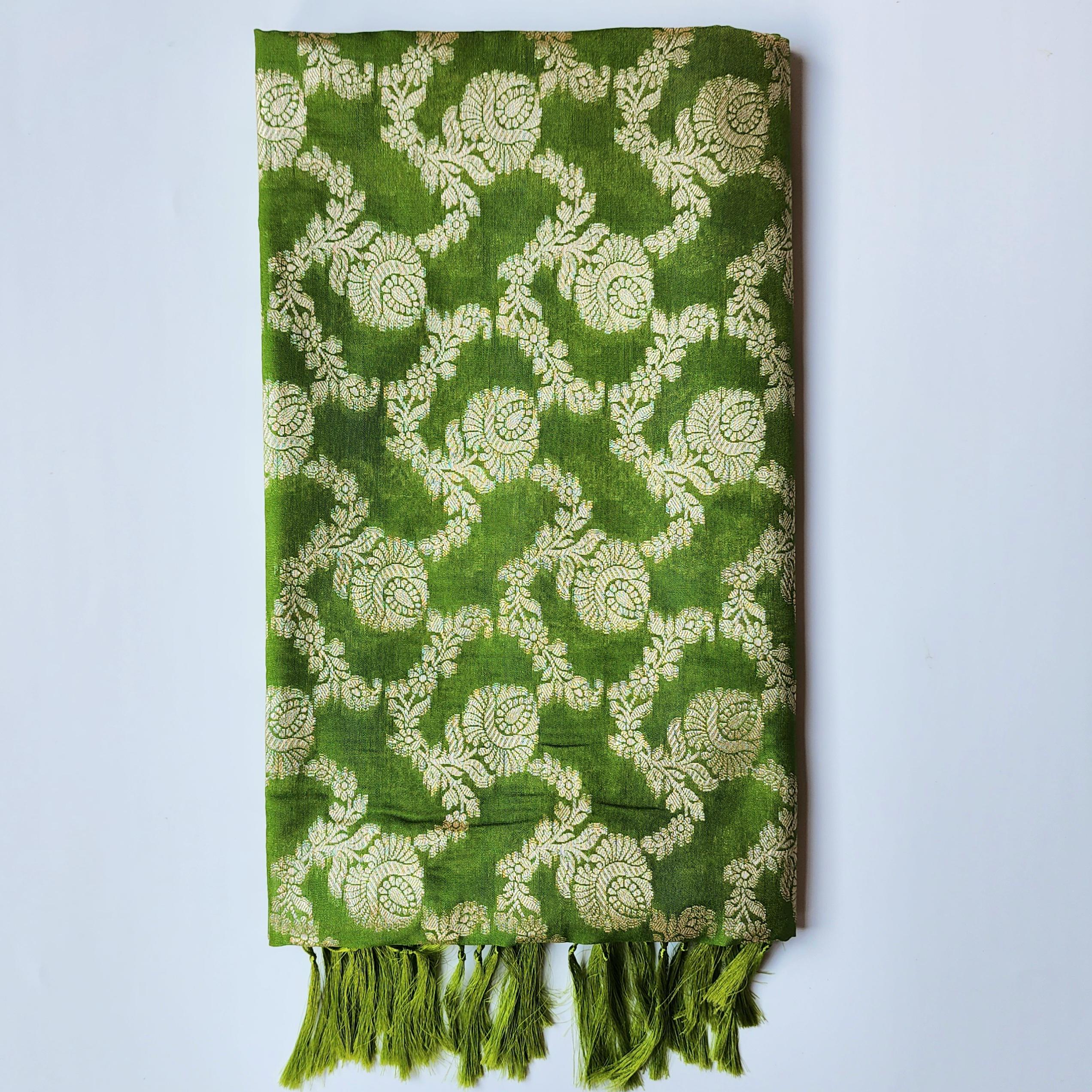 Leaf Green Banarasi Dupatta Traditional Zari Weave, Vibrant Ethnic Beauty