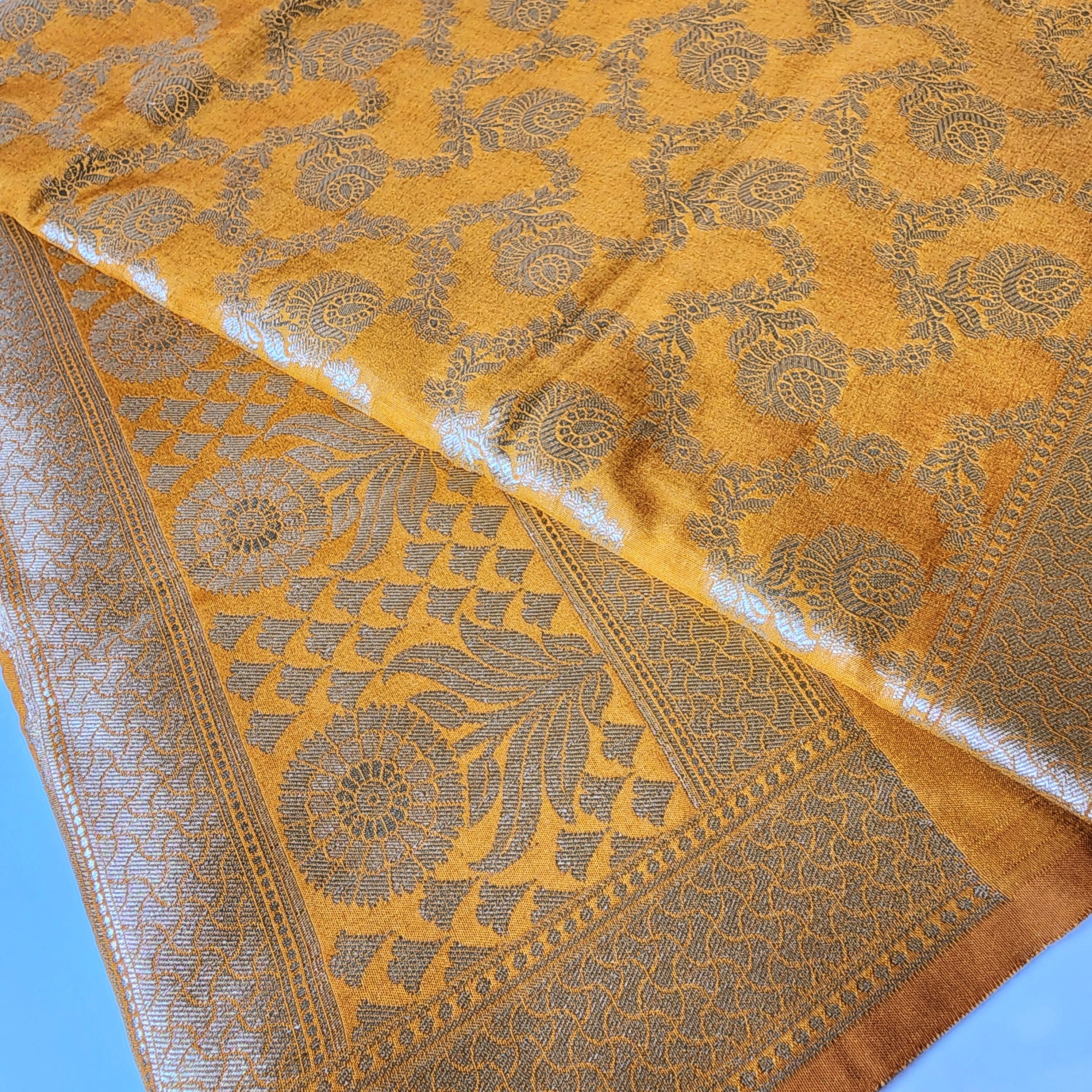 Mustard Yellow Floral Jaal Dupatta with Mughal-Inspired Zari Border