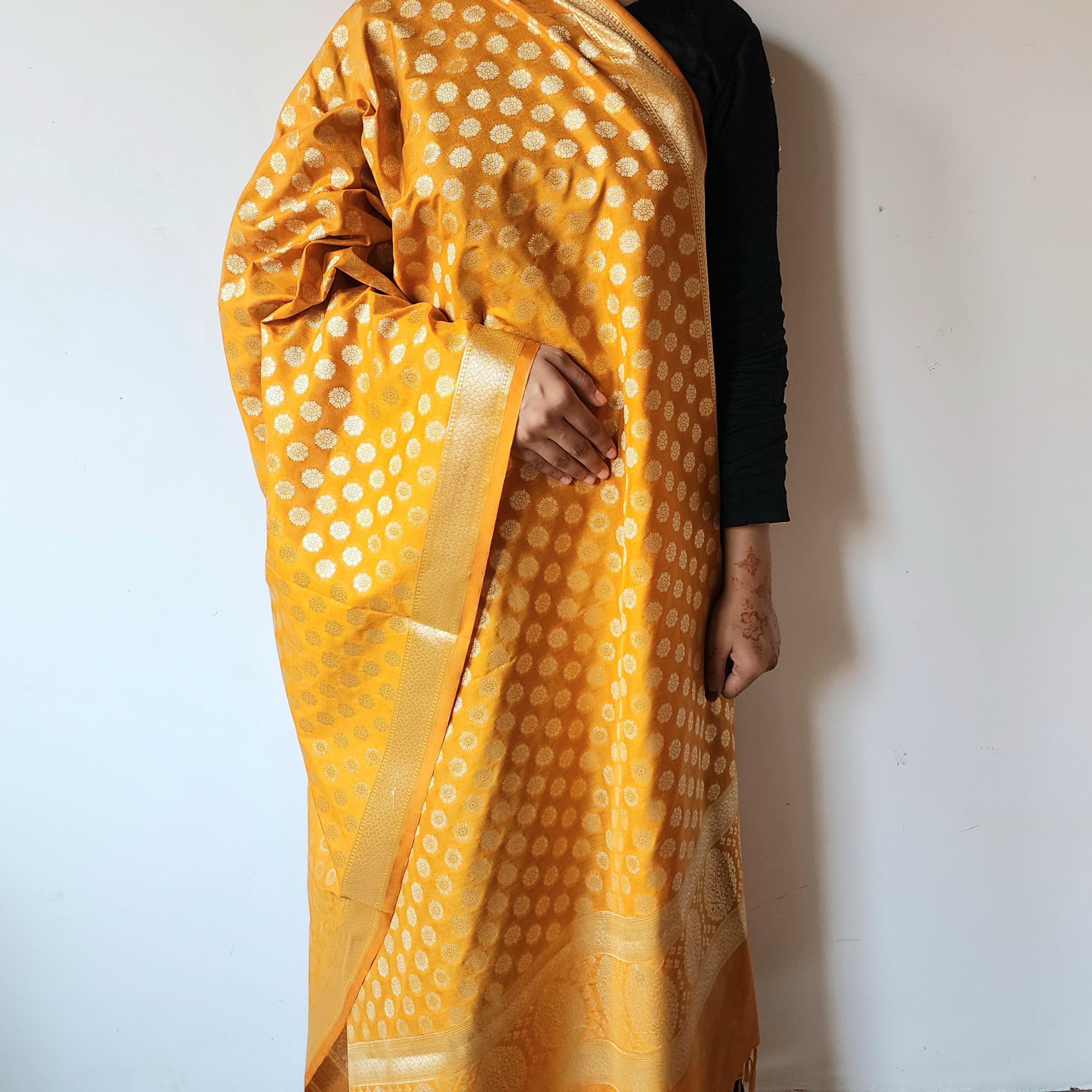 Mustard Yellow Banarasi Dupatta Zari Butti Weave, Warm Heritage Charm