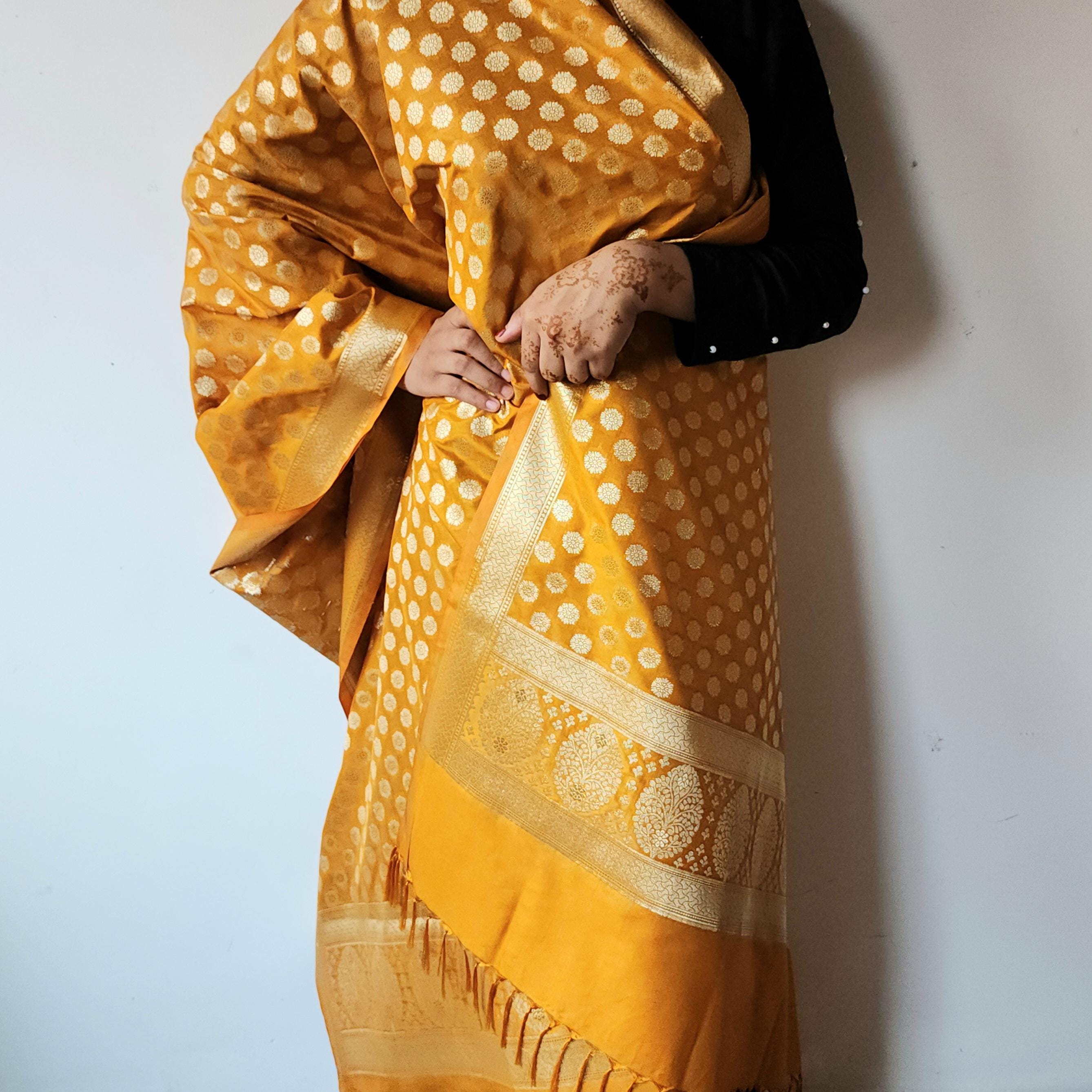 Mustard Yellow Banarasi Dupatta with Soft Polka Dots