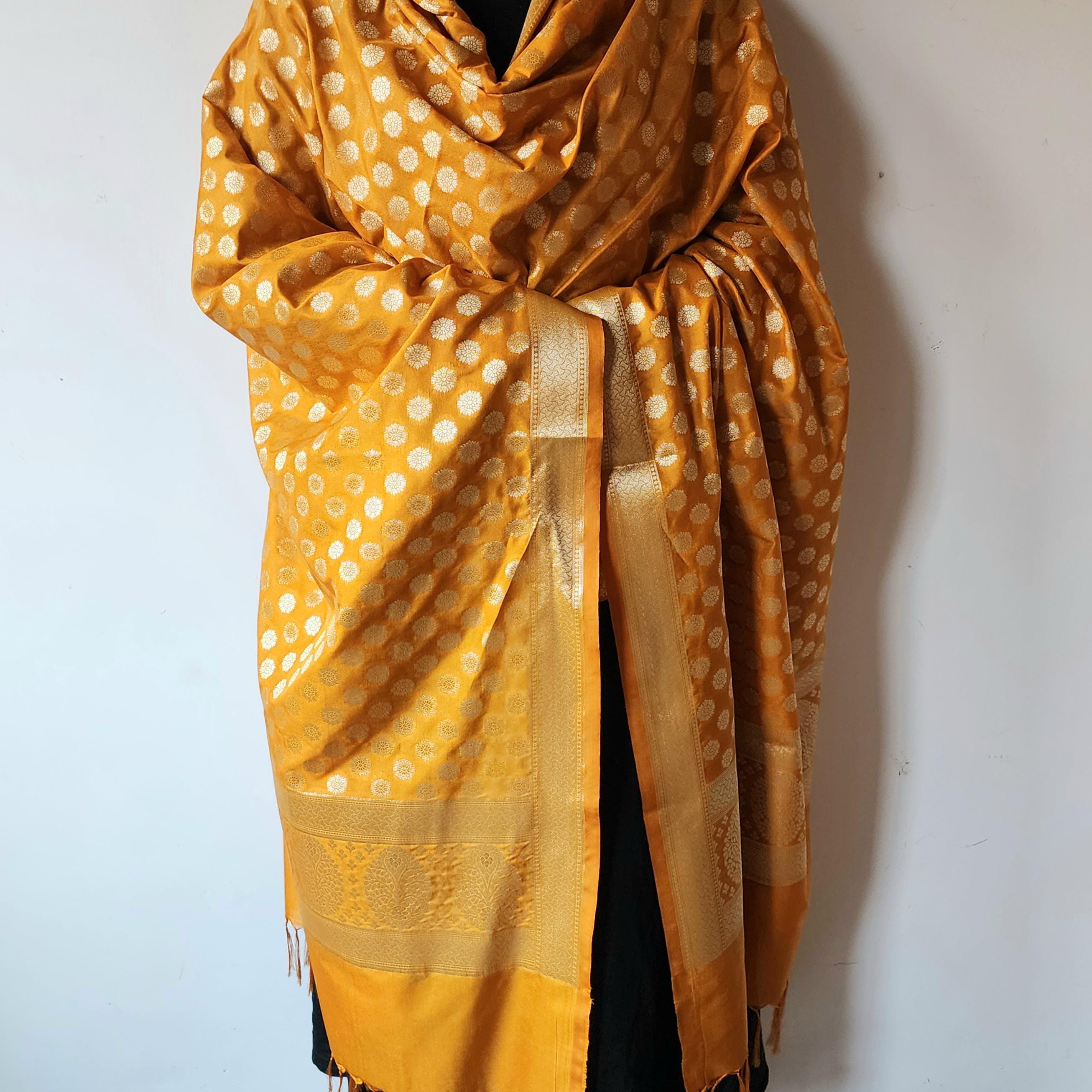 Mustard Yellow Banarasi Dupatta with Soft Polka Dots