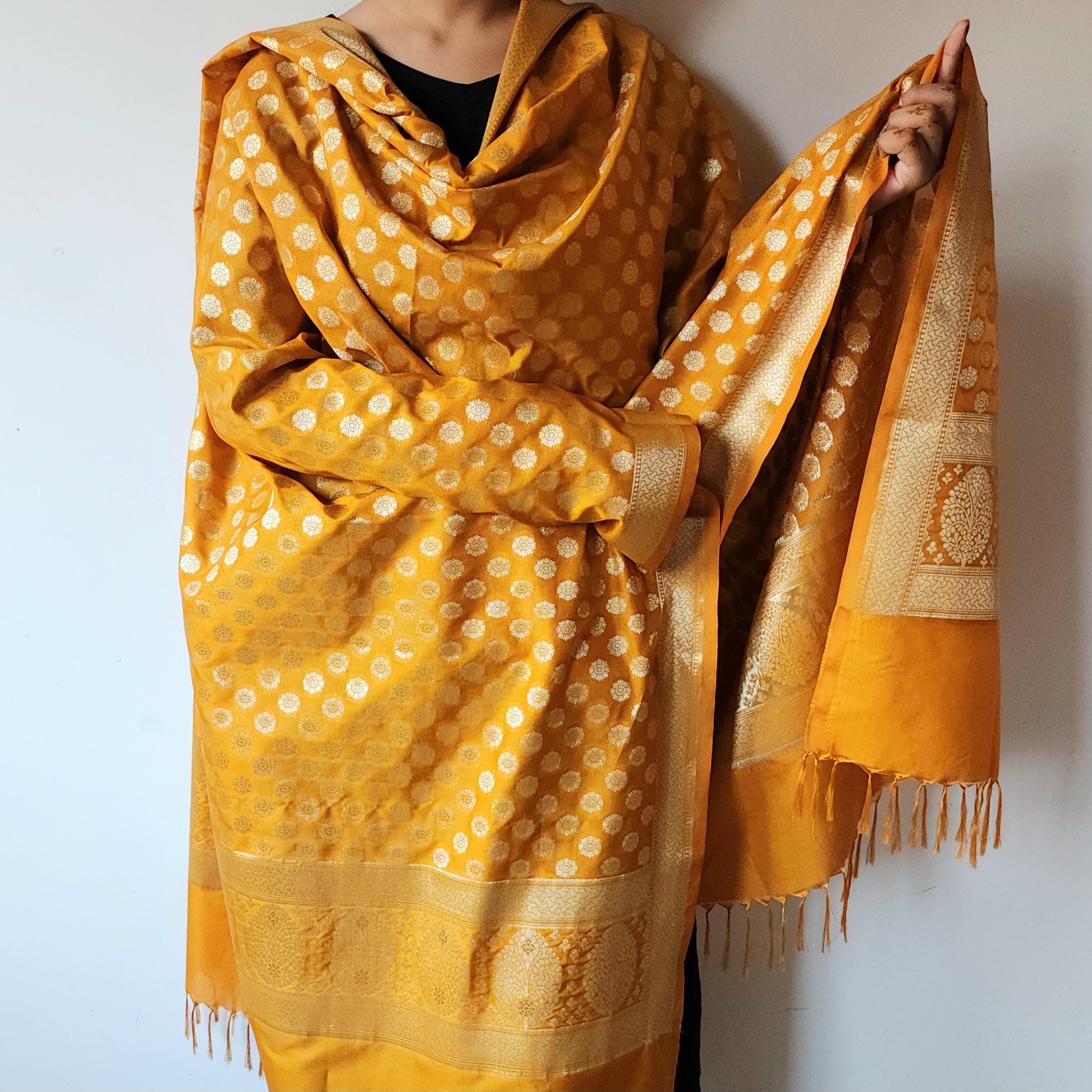 Mustard Yellow Banarasi Dupatta Zari Butti Weave, Warm Heritage Charm