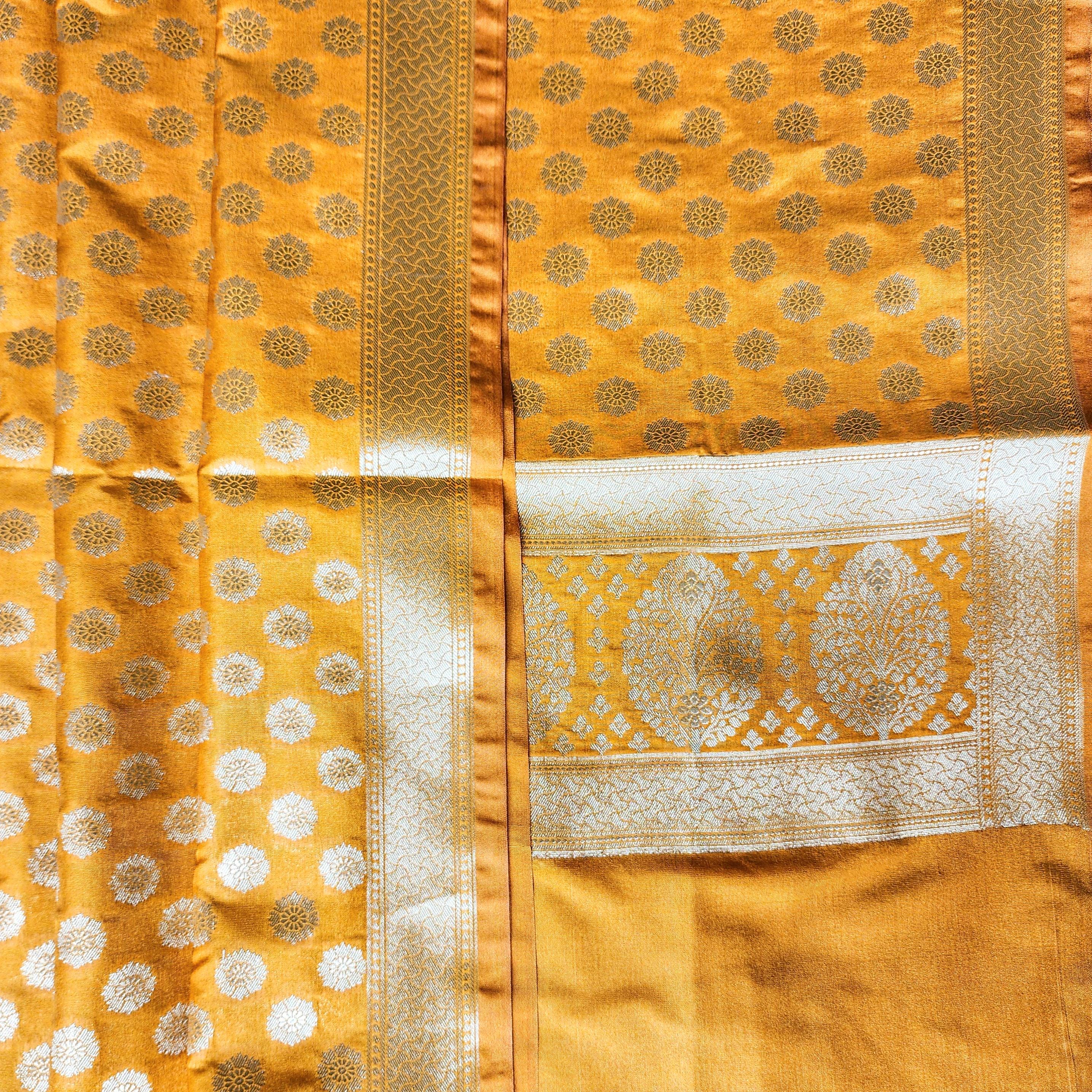 Mustard Yellow Banarasi Dupatta with Soft Polka Dots