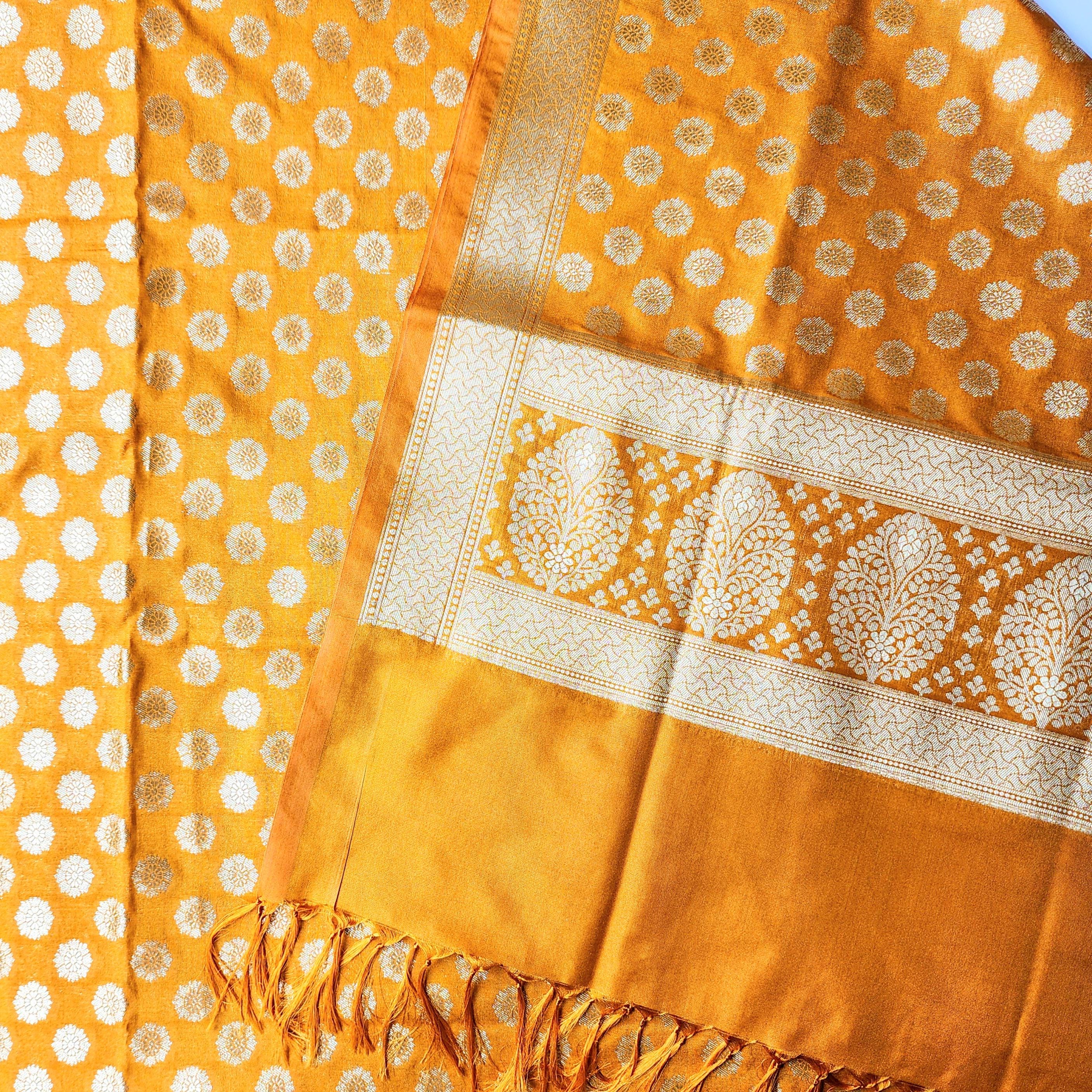 Mustard Yellow Banarasi Dupatta with Soft Polka Dots